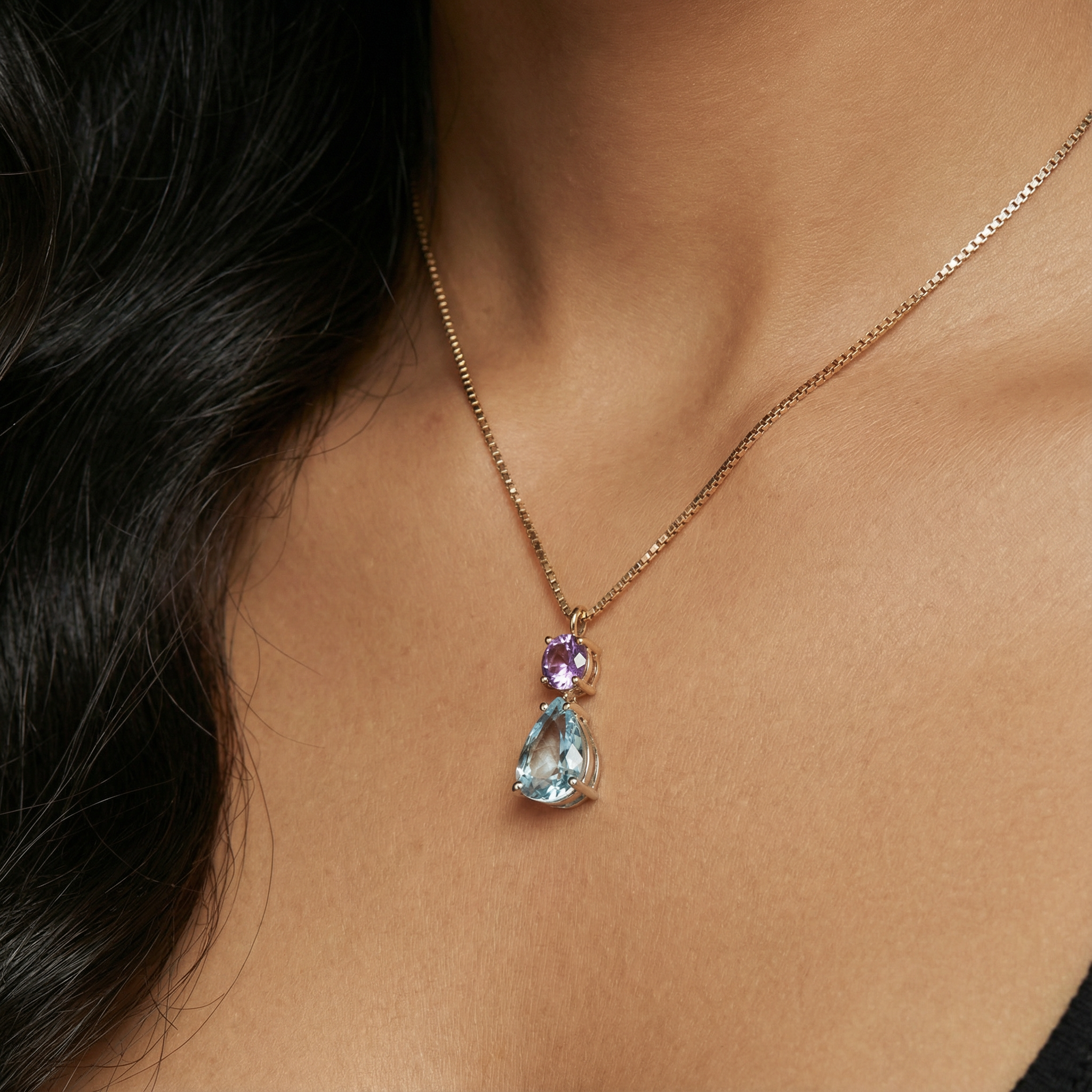 Colier cu Aquamarin 0.90ct si Safir Roz