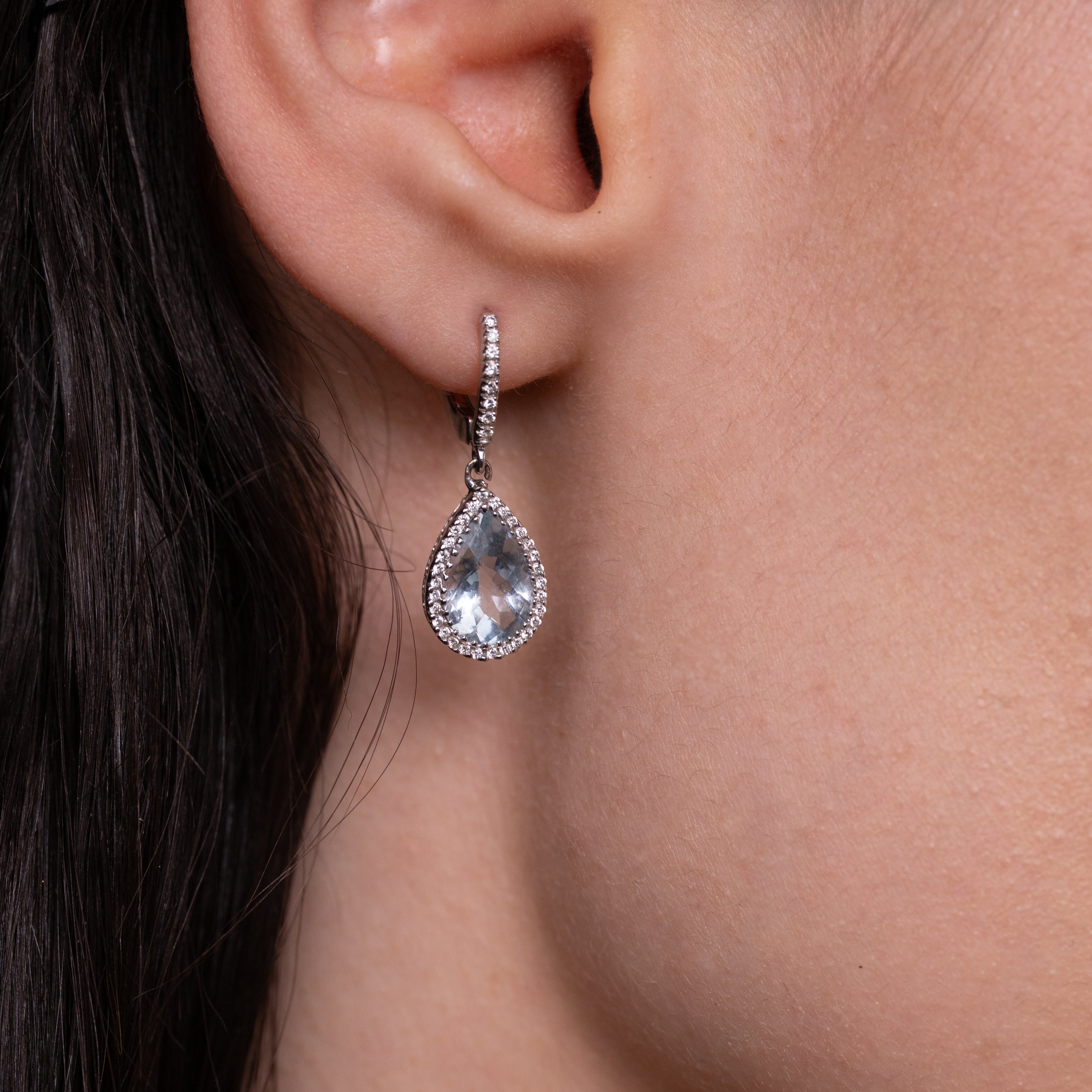 Cercei aur 18k cu aquamarine si diamante