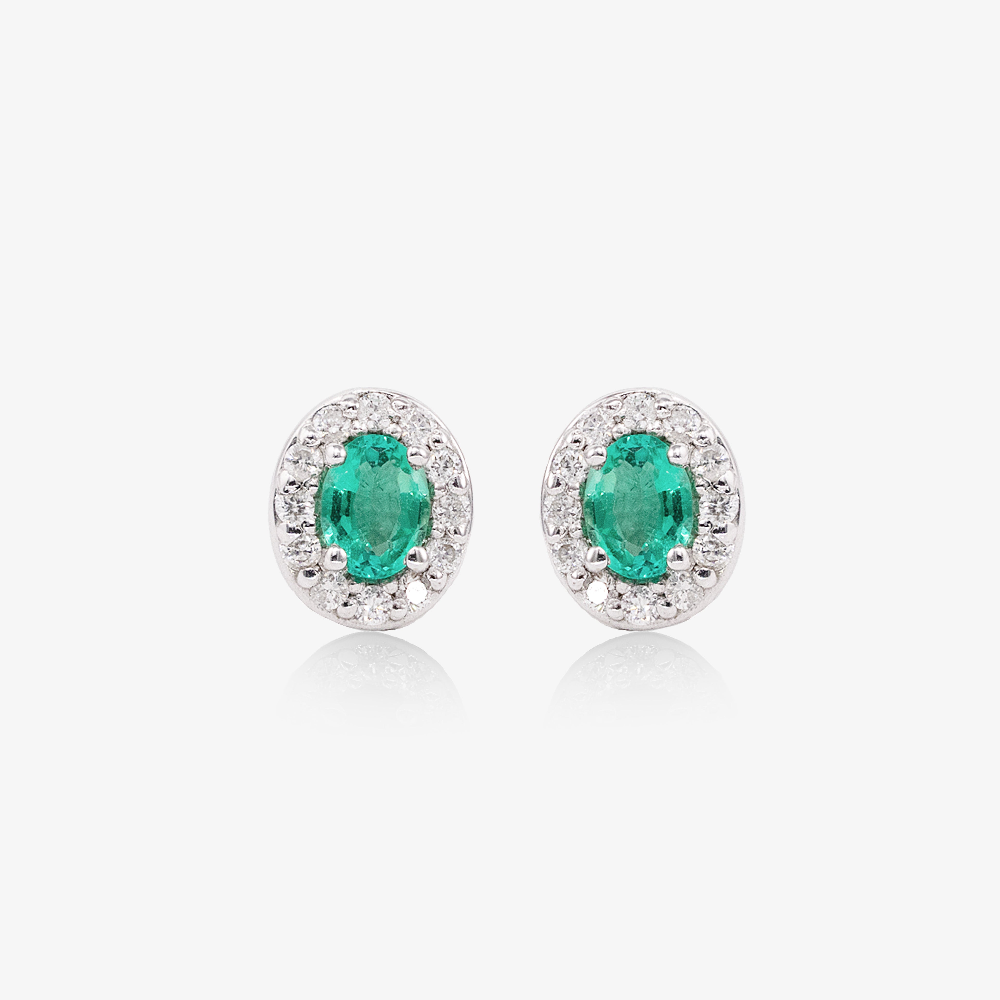 Cercei aur 18k cu smaralde 0.30 ct si diamante
