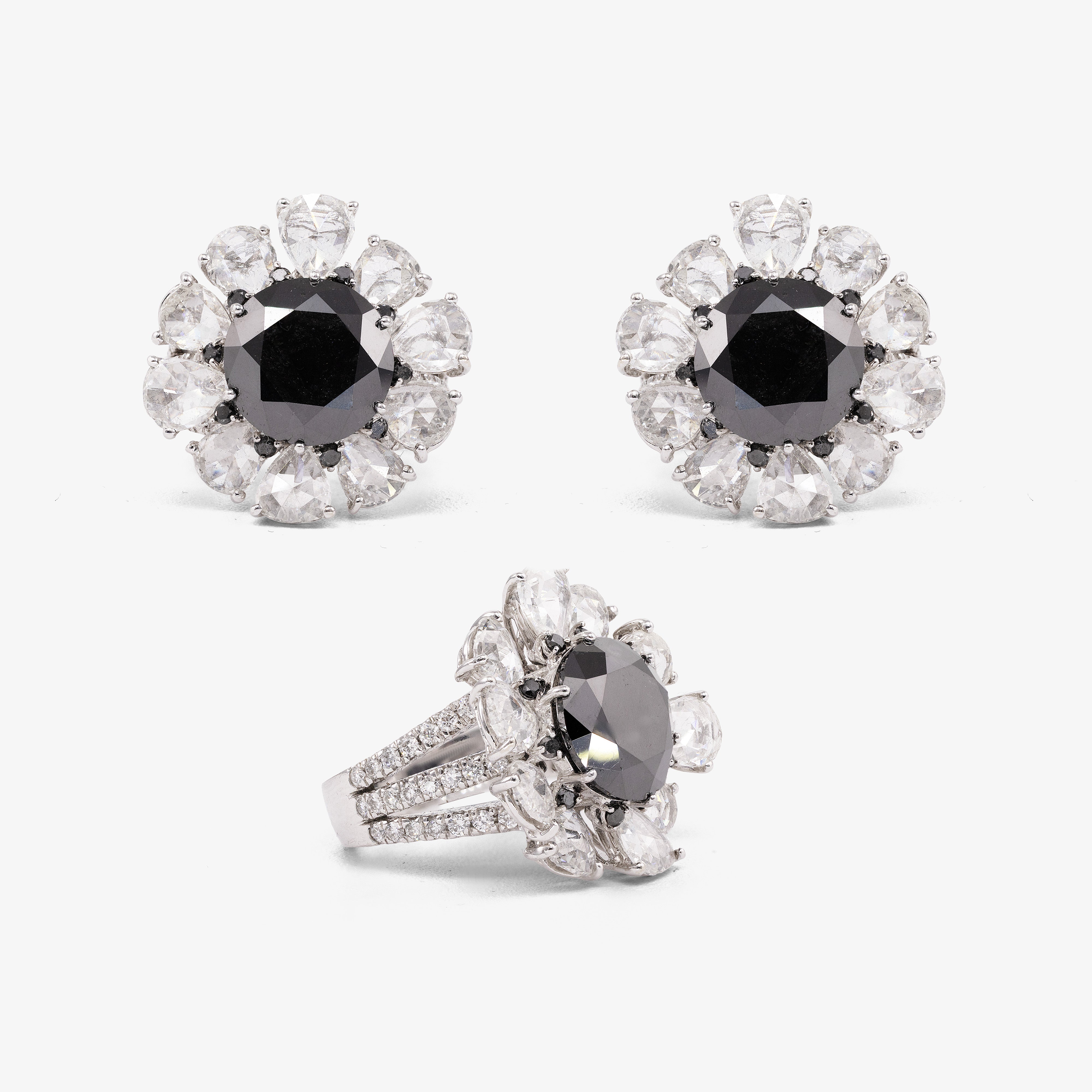 Set inel si cercei aur 18k cu diamante rose cut 22.23 ct