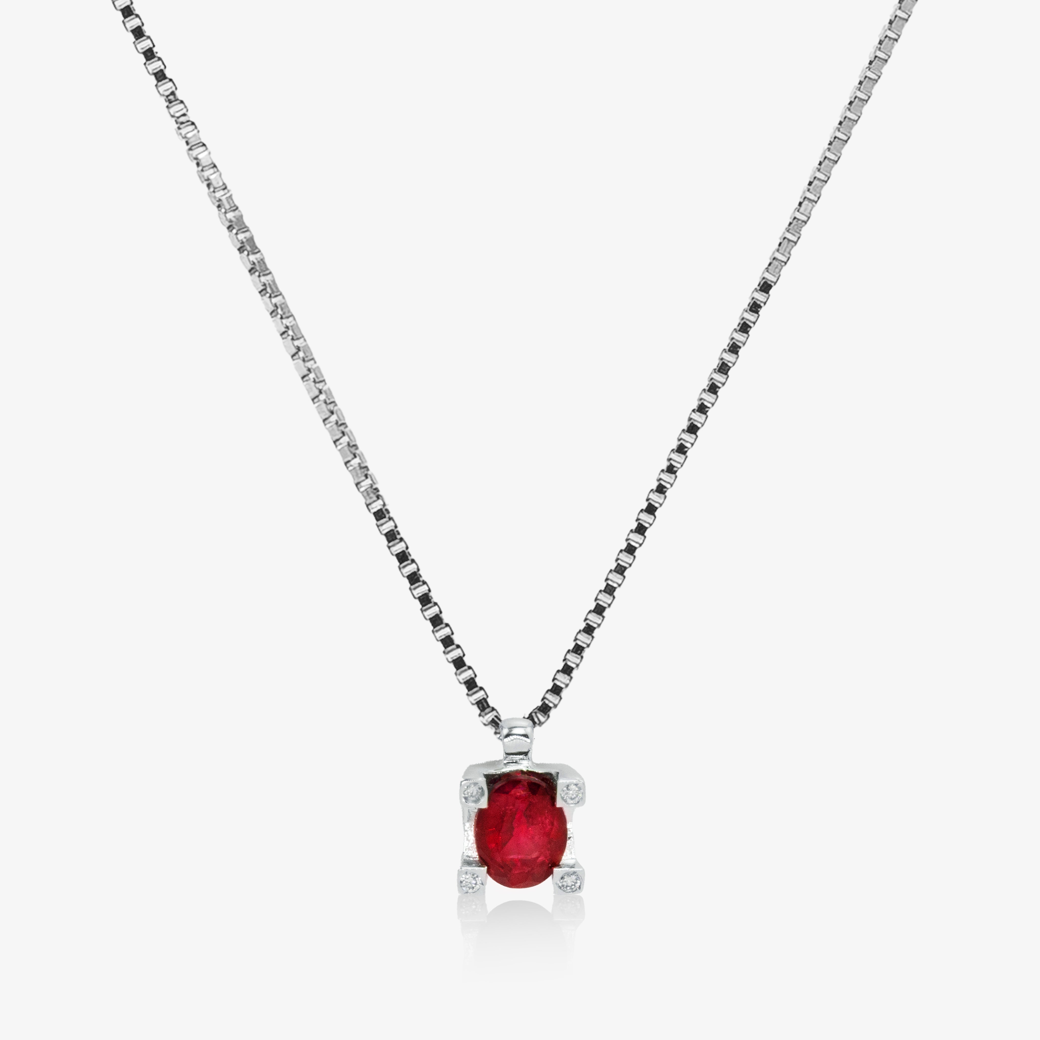 Colier aur alb 18k cu rubin 0.40 ct si diamante 0.03 ct