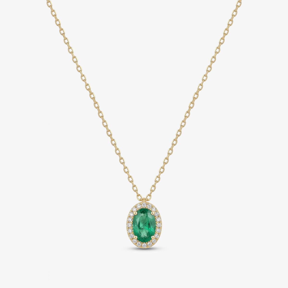 Colier din aur galben 18K cu smarald oval și diamante – KL0039663