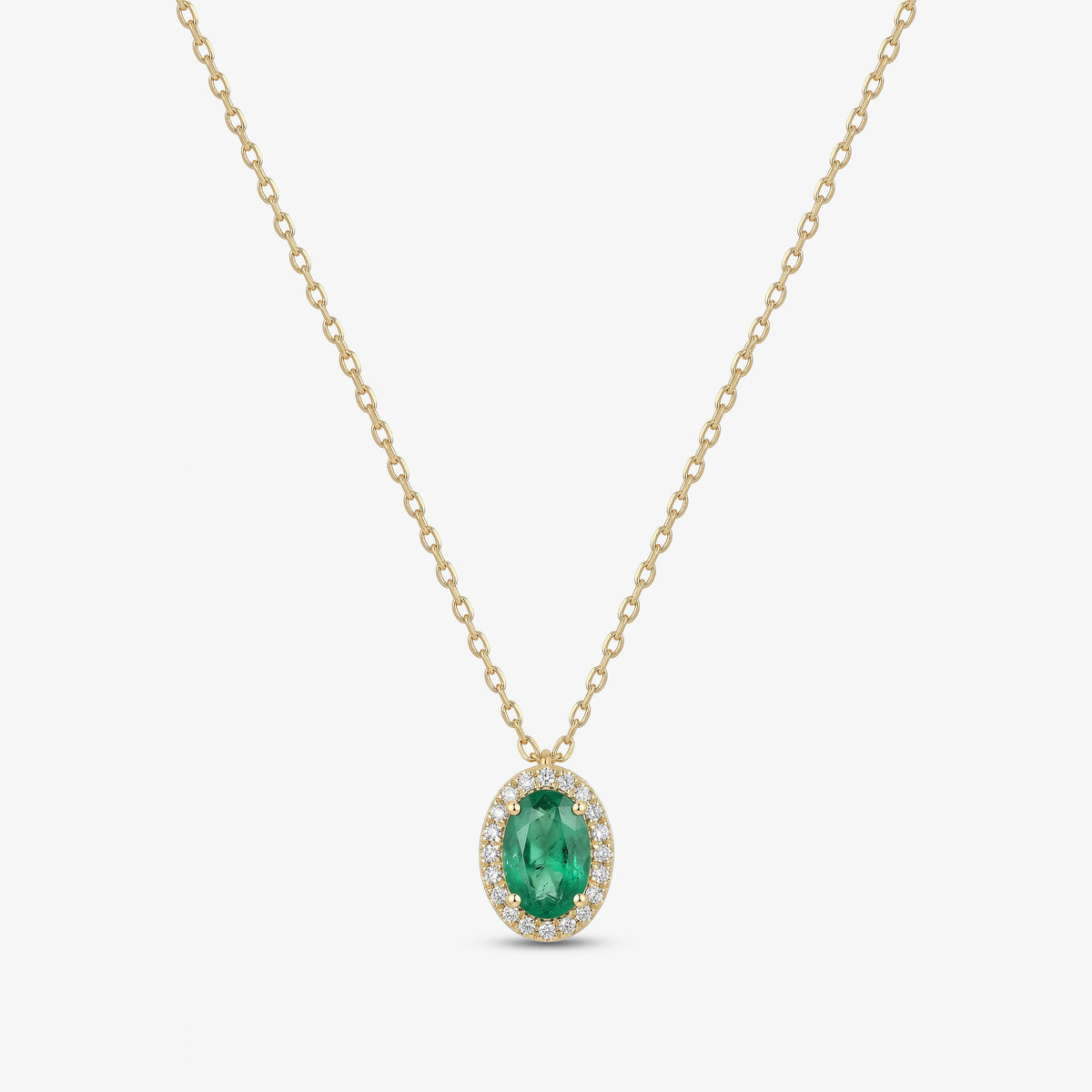 Colier din aur galben 18K cu smarald oval și diamante