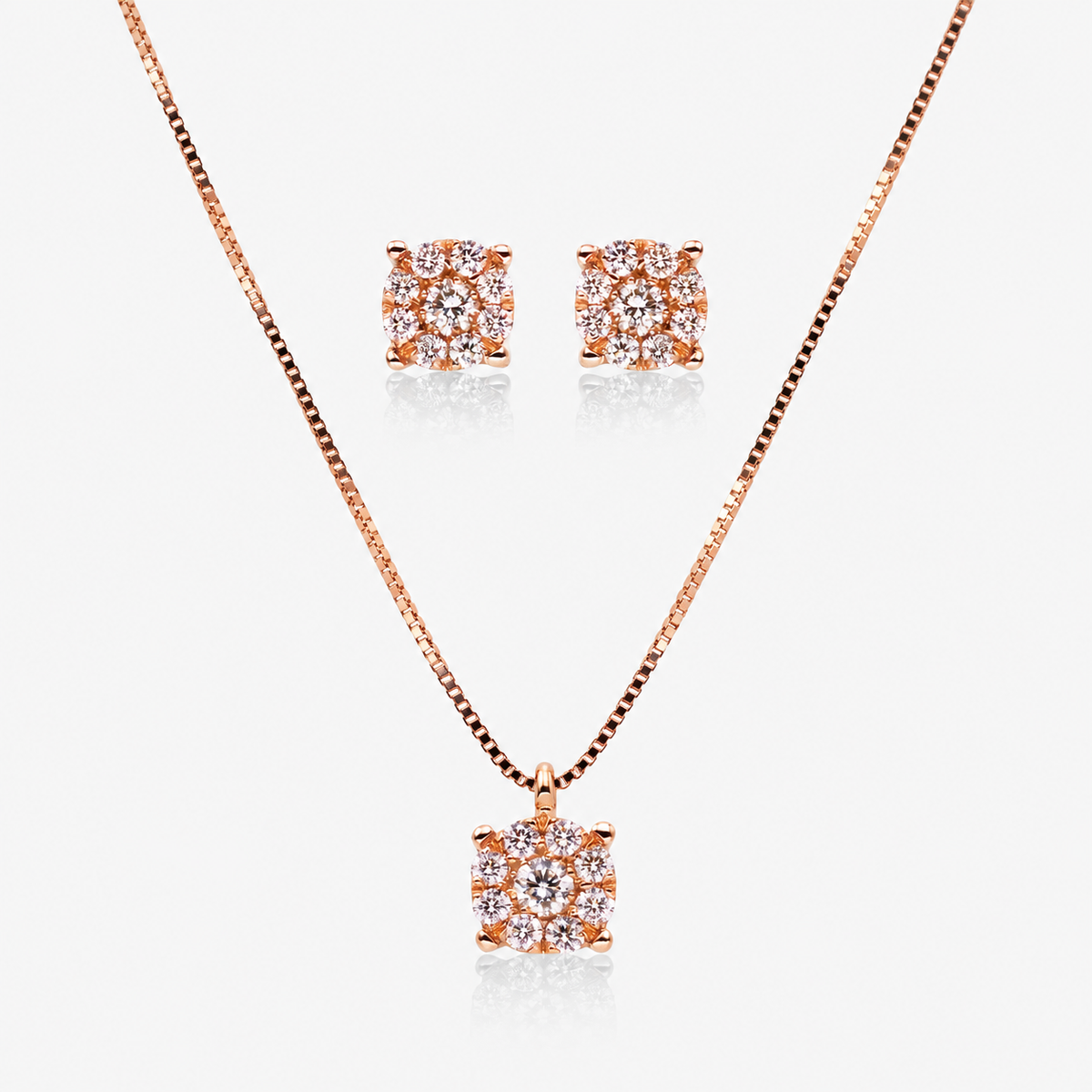Set cercei și colier din aur 18K cu diamante – Pătrat
