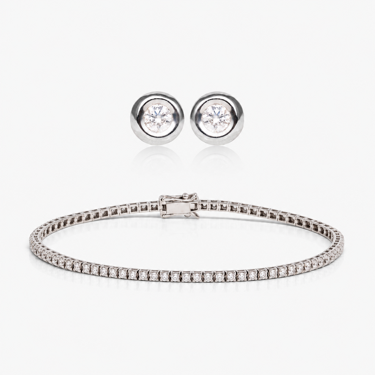 Set cercei și brățară din aur alb 18K cu diamante – Spotlight Round · Tennis 1,00 ct