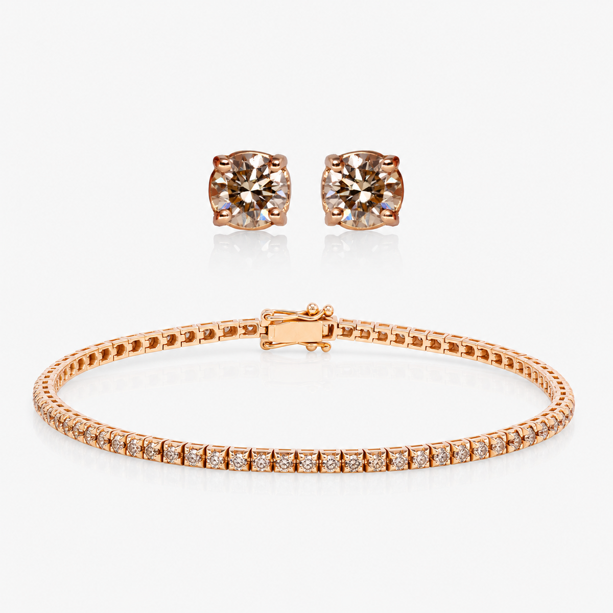 Set cercei și brățară din aur roz 18K cu diamante brown – Spotlight Brown · Tennis 1,00 ct