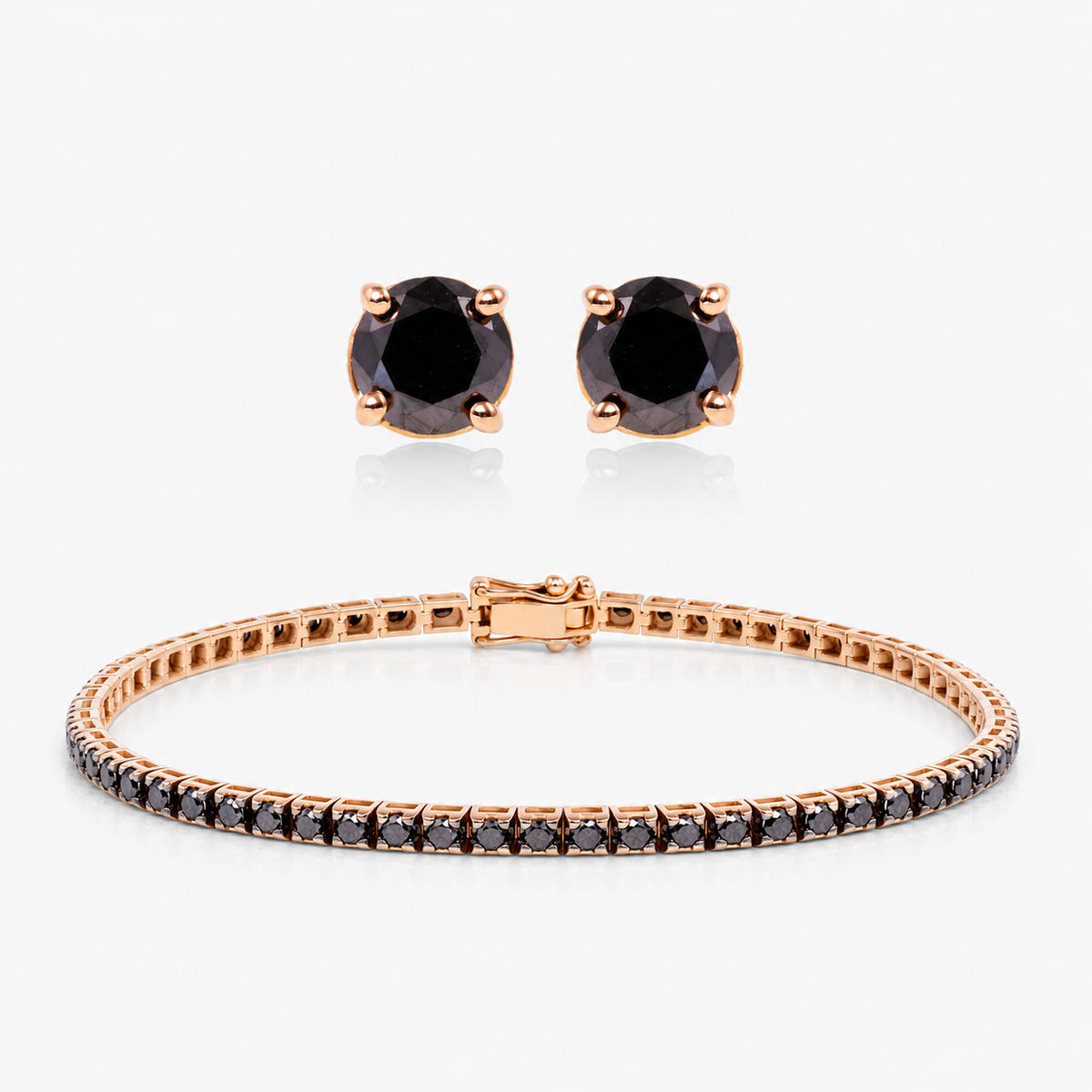 Set cercei și brățară din aur roz 18K cu diamante negre – Spotlight Black · Tennis 1,00 ct