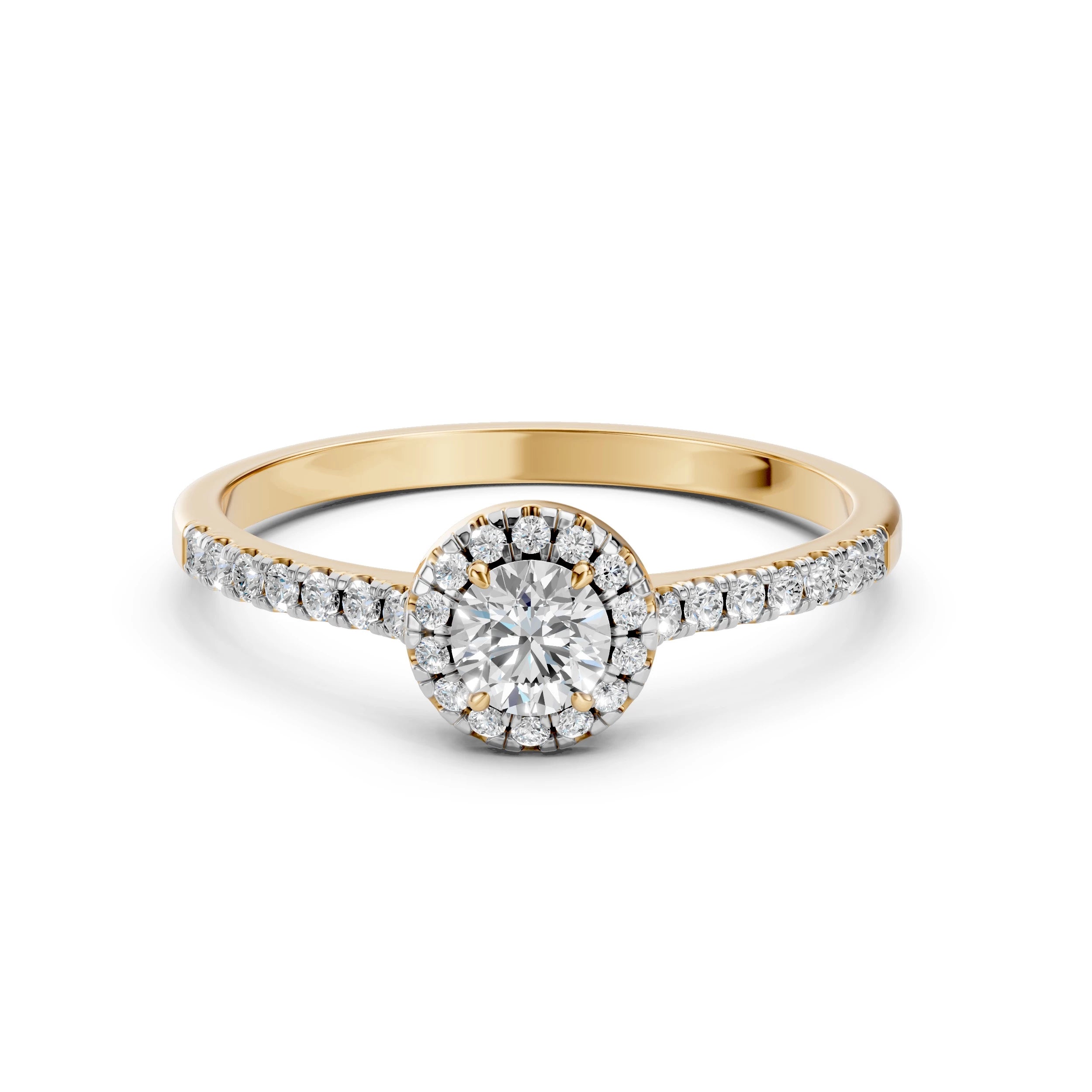 Inel de Logodnă din Aur cu Diamant Central și Diamante Laterale Rotunde 0.64 CT