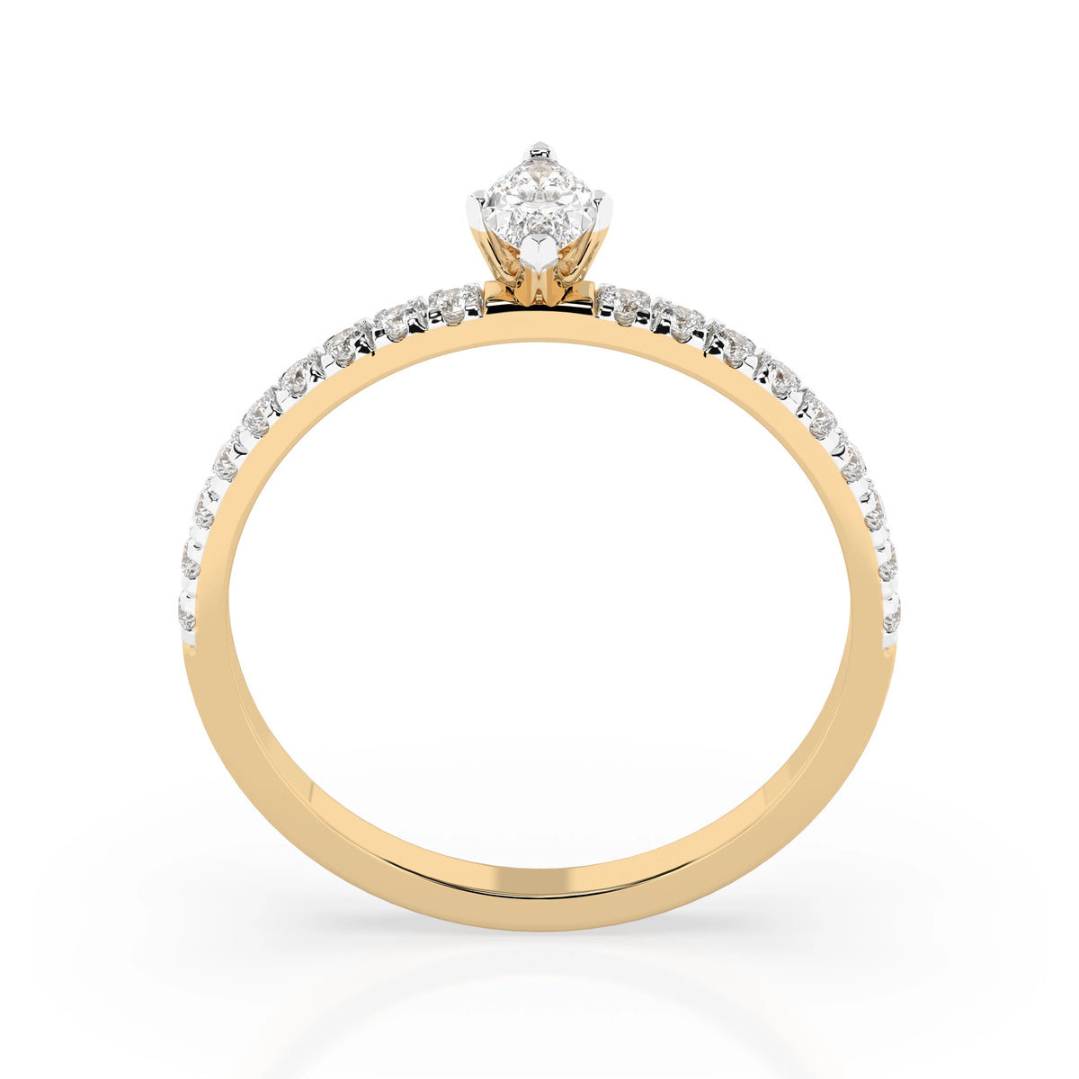 Inel de Logodnă din Aur cu Diamant Central Marquise și Diamante Laterale 0,28 CT