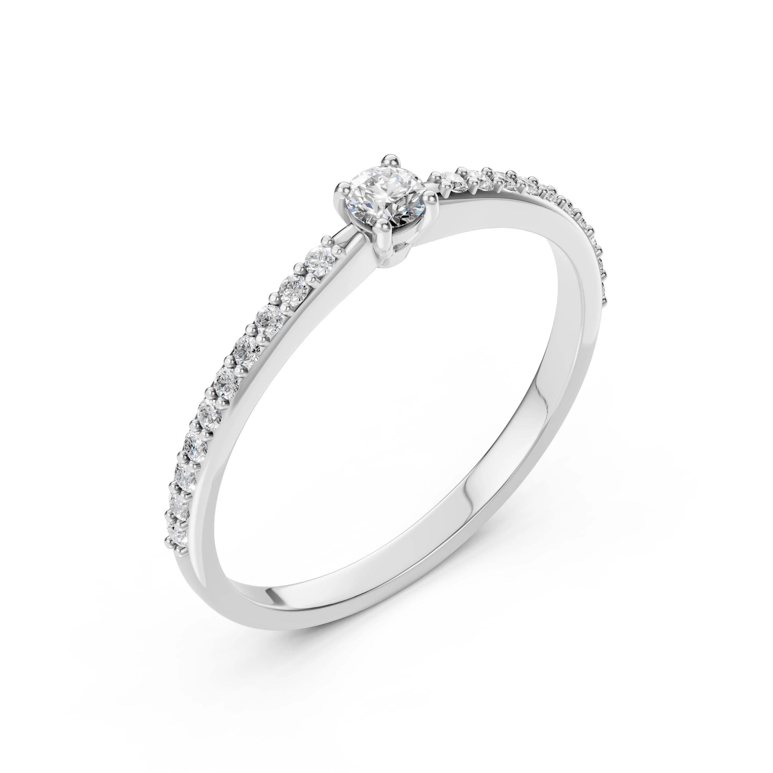 Inel de Logodnă din Aur cu Diamant Central și Diamante Laterale Rotunde 0.26 CT