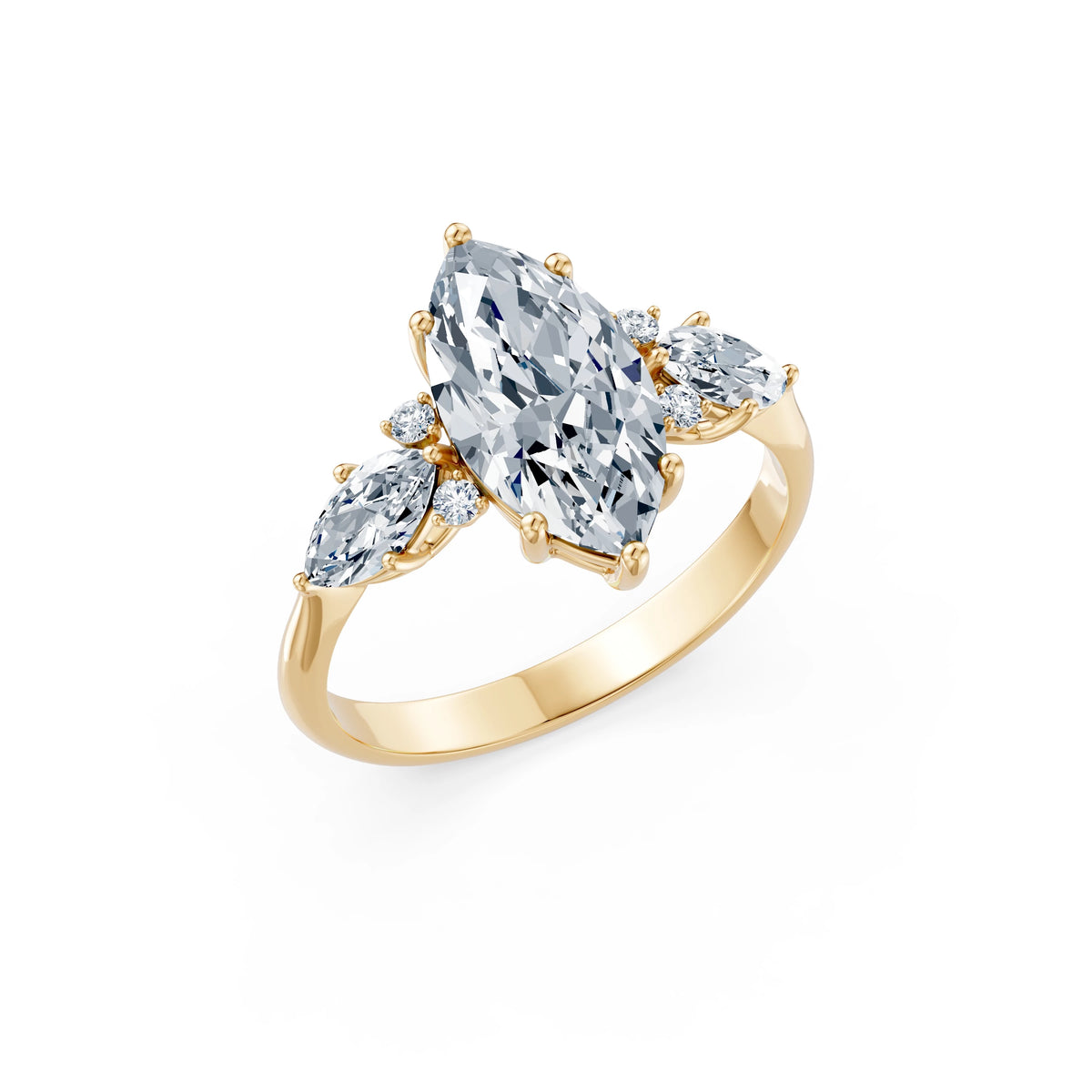 Inel de Logodnă din Aur cu Diamant Central Marquise și Diamante Laterale 2,67 CT