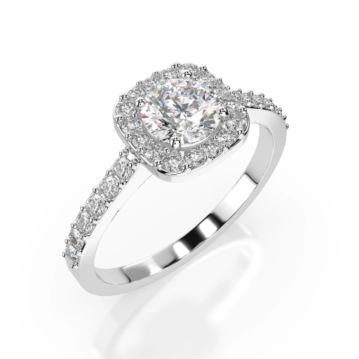 Inel de Logodnă din Aur cu Diamant Central Rotund Briliant și Diamante Laterale 0,81 CT