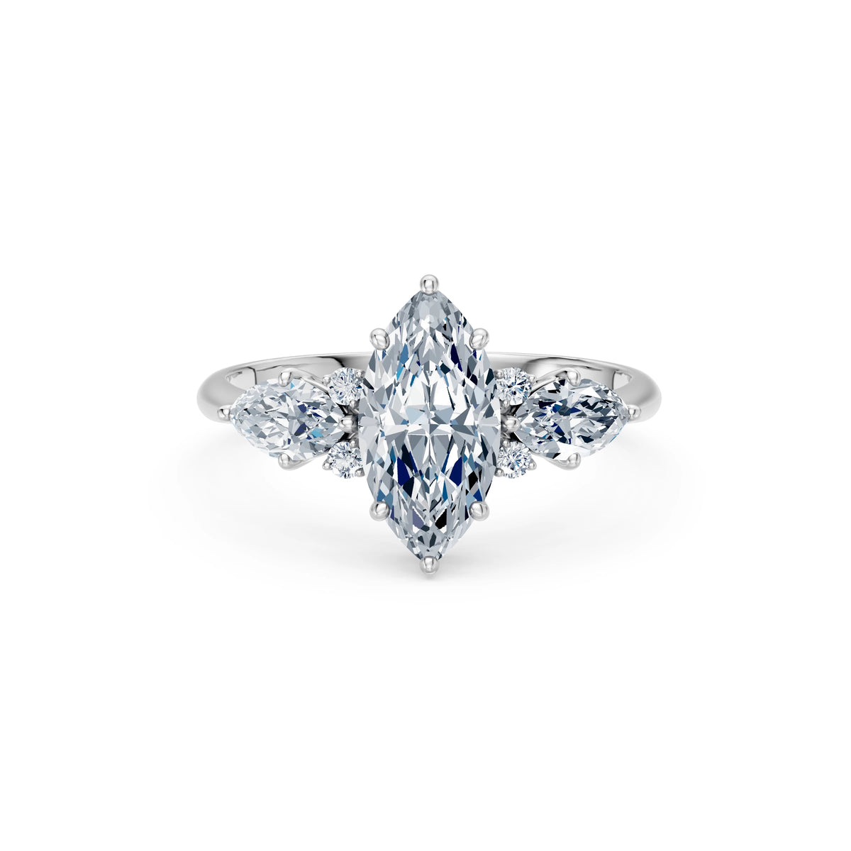 Inel de Logodnă din Aur cu Diamant Central Marquise și Diamante Laterale 2,17 CT