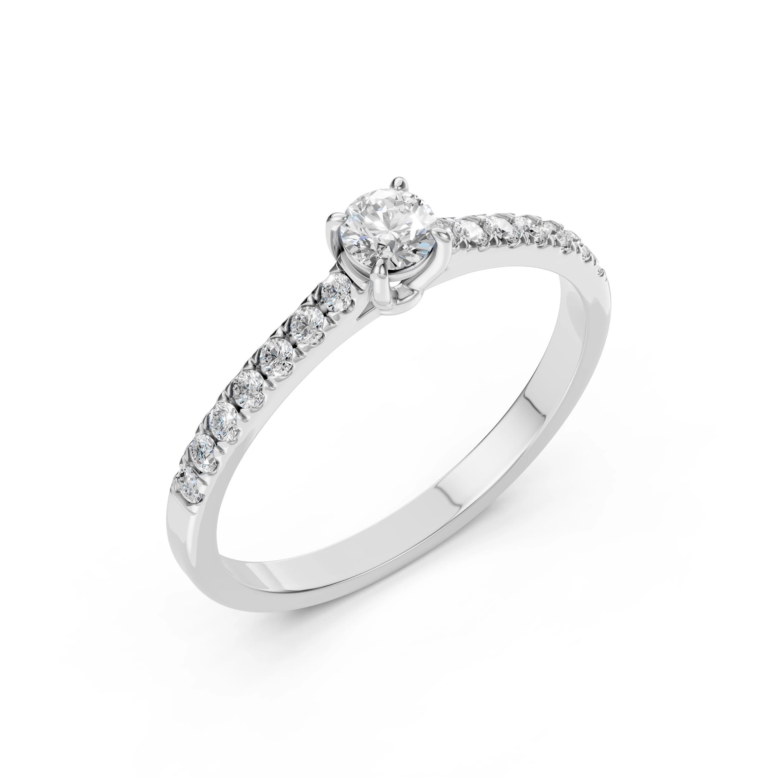 Inel de Logodnă din Aur cu Diamant Central și Diamante Laterale Rotunde 0.51 CT