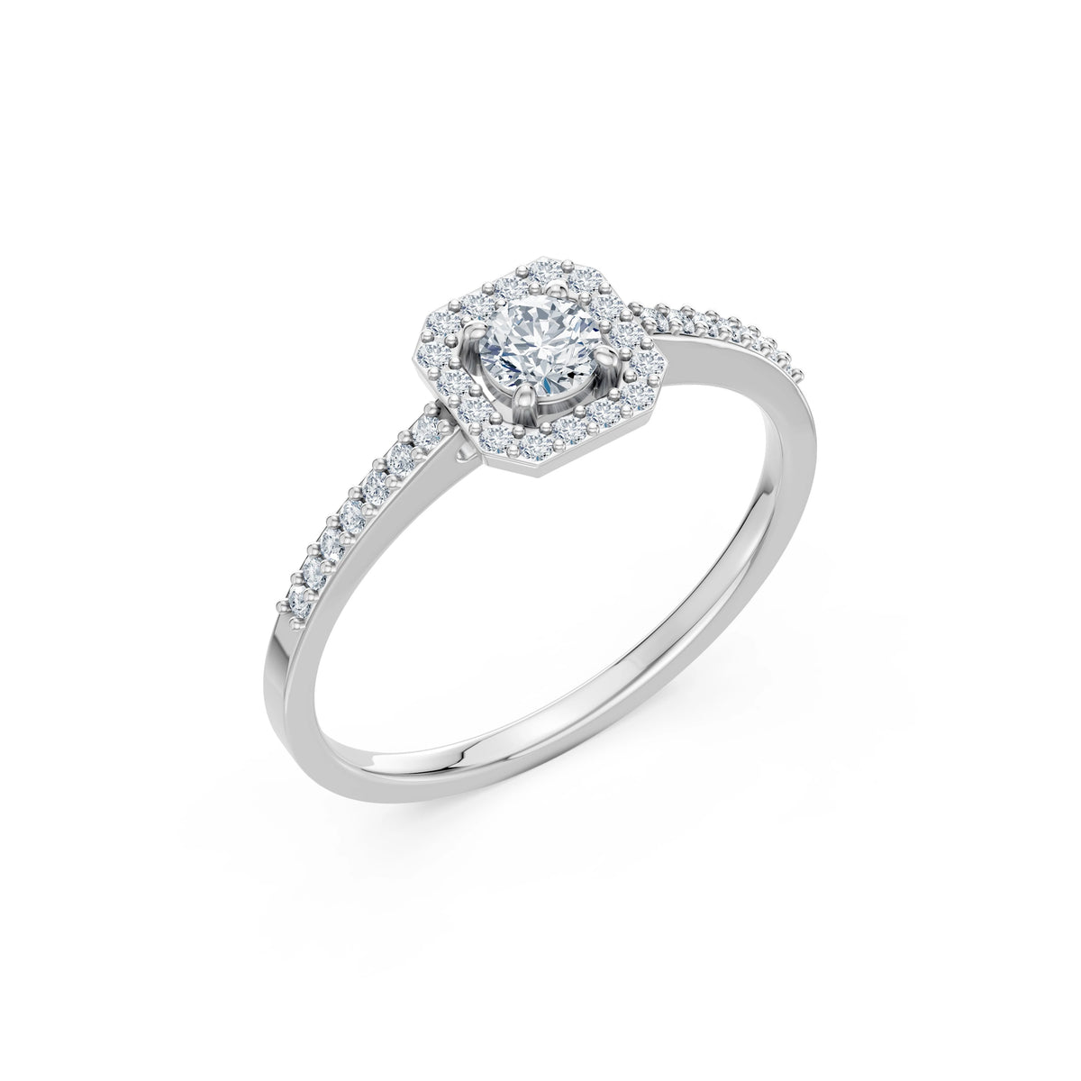 Inel de Logodnă din Aur cu Diamant Central Rotund Briliant și Diamante Laterale 0,38 CT