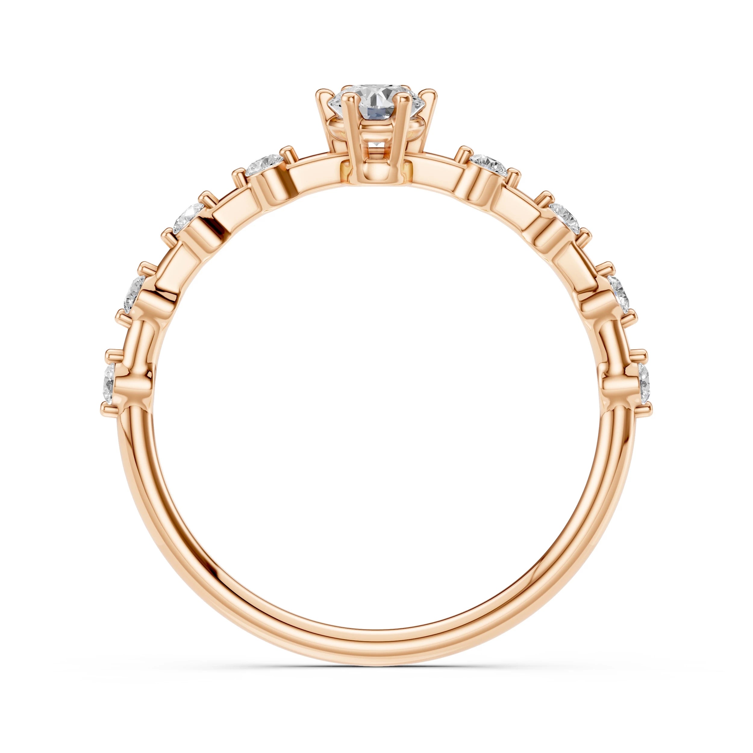Inel de Logodnă din Aur cu Diamant Central și Diamante Laterale Rotunde 0.36 CT