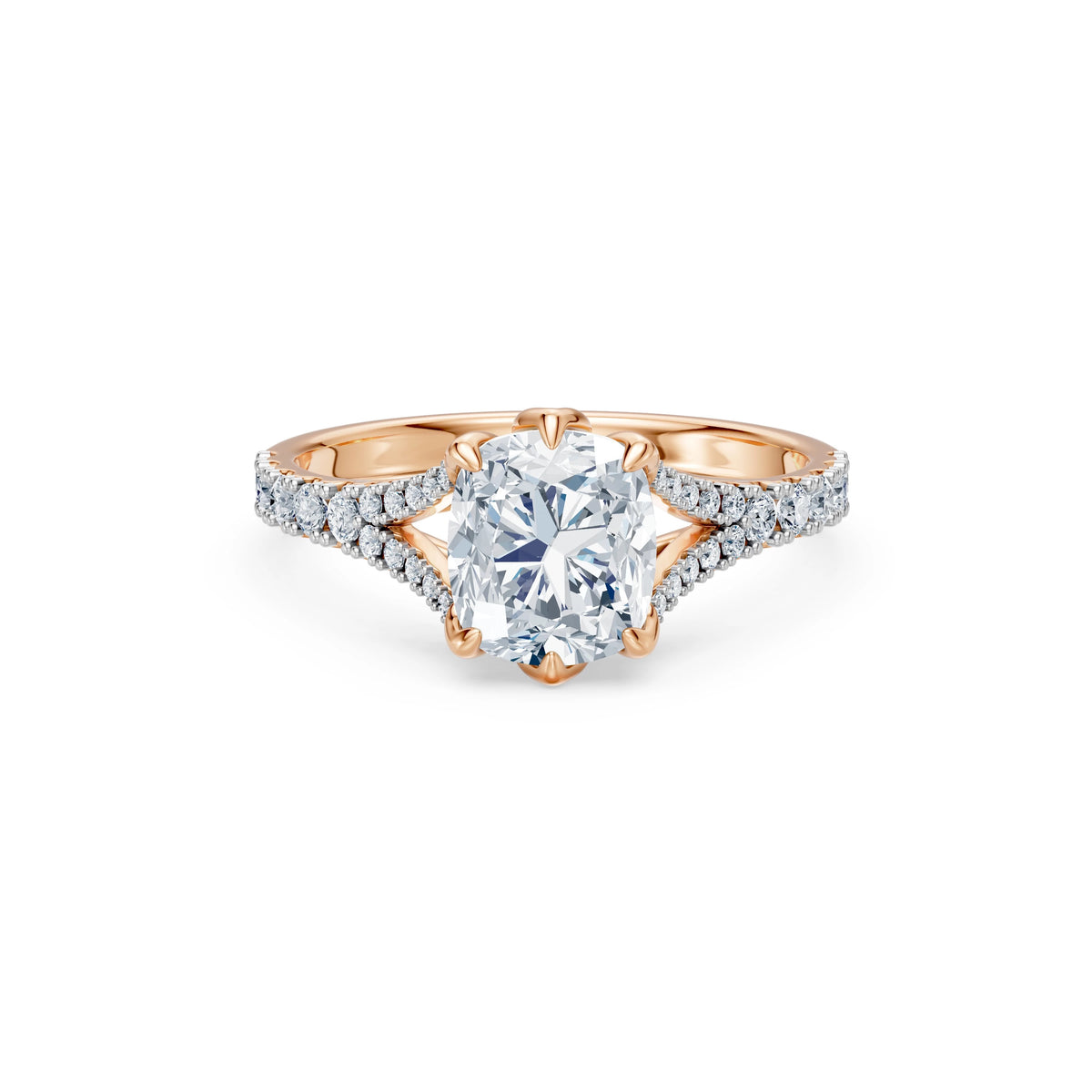 Inel de Logodnă din Aur cu Diamant Central Cushion și Diamante Laterale 2,37 CT