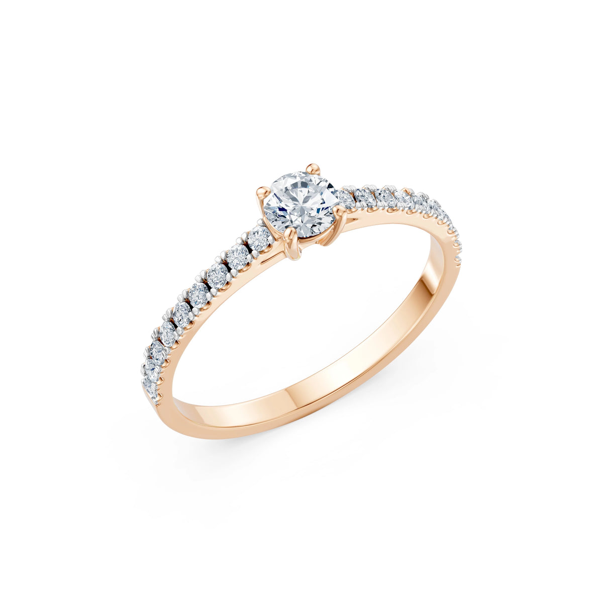 Inel de Logodnă din Aur cu Diamant Central Rotund Briliant și Diamante Laterale 0,53 CT
