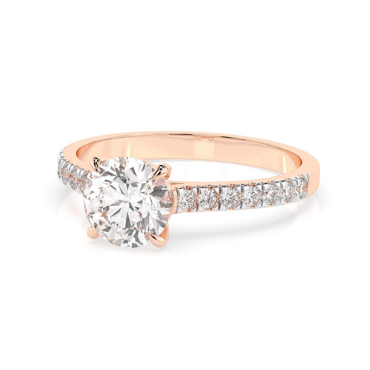 Inel de Logodnă din Aur cu Diamant Central Rotund Briliant și Diamante Laterale 0,91 CT