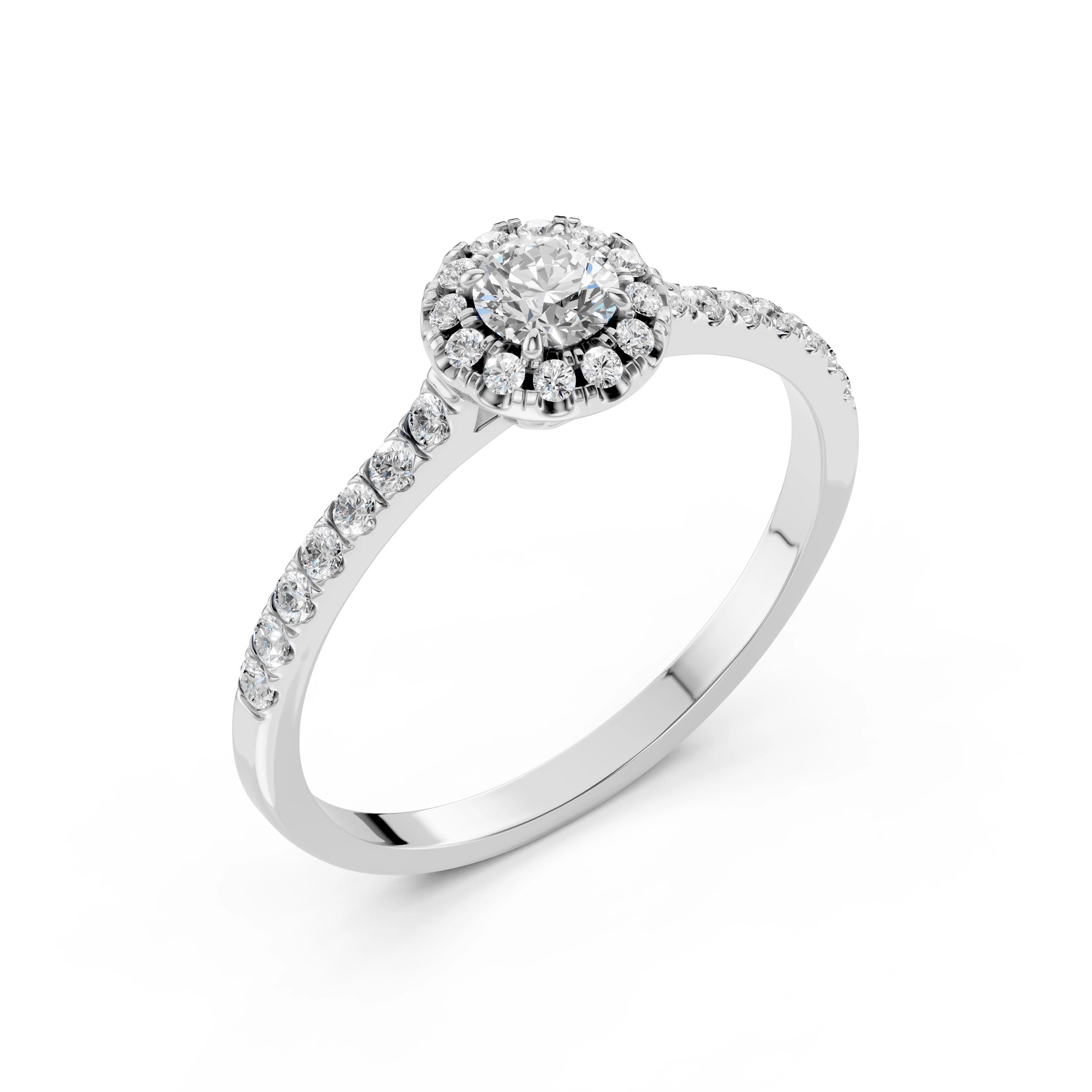 Inel de Logodnă din Aur cu Diamant Central și Diamante Laterale Rotunde 0.45 CT