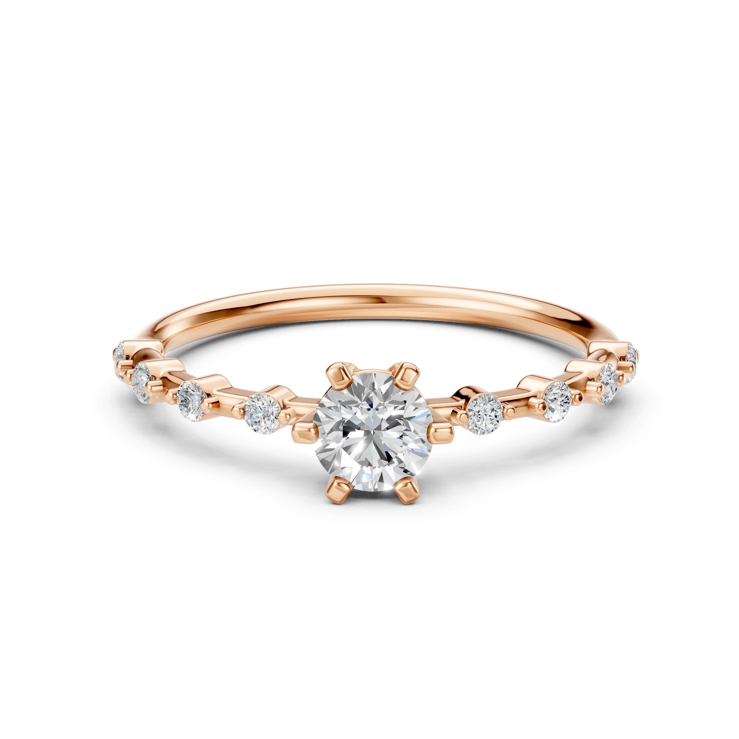 Inel de Logodnă din Aur cu Diamant Central și Diamante Laterale Rotunde 0.66 CT