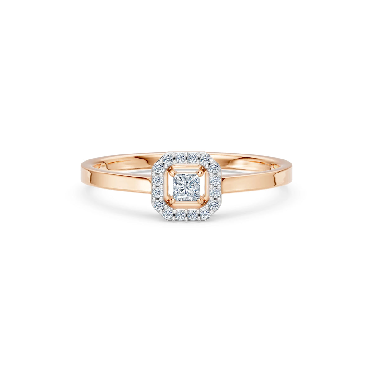Inel de Logodnă din Aur cu Diamant Central Princess și Diamante Laterale 0,25 CT