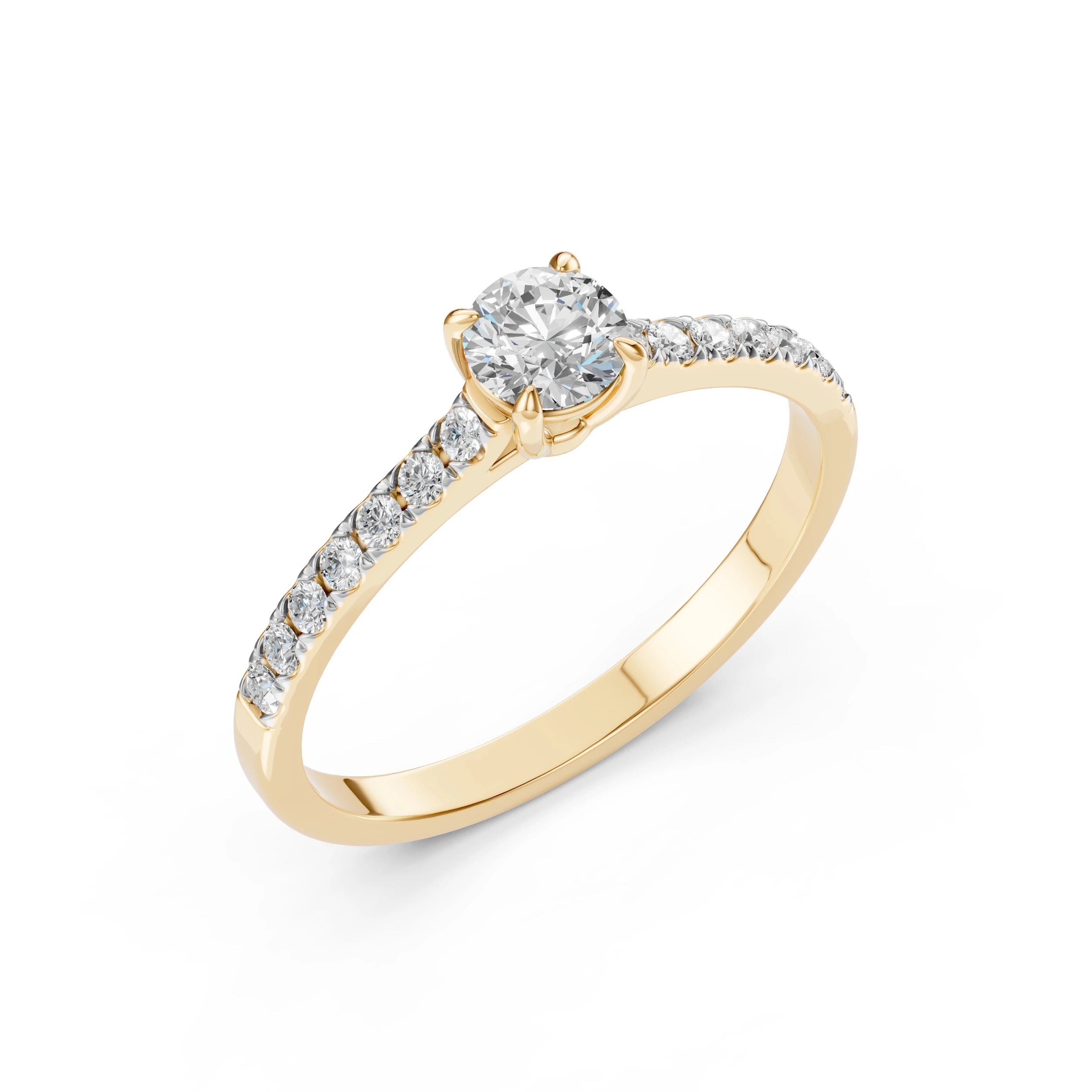 Inel de Logodnă din Aur cu Diamant Central și Diamante Laterale Rotunde 0.71 CT