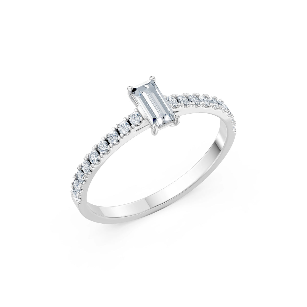 Inel de Logodnă din Aur cu Diamant Central Baguette și Diamante Laterale 0,53 CT