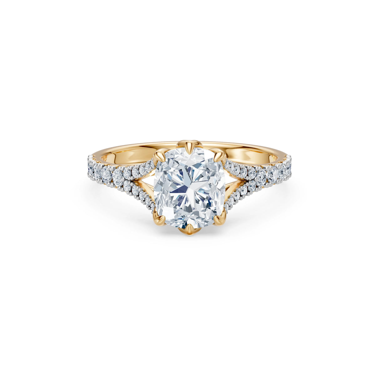 Inel de Logodnă din Aur cu Diamant Central Cushion și Diamante Laterale 2,37 CT
