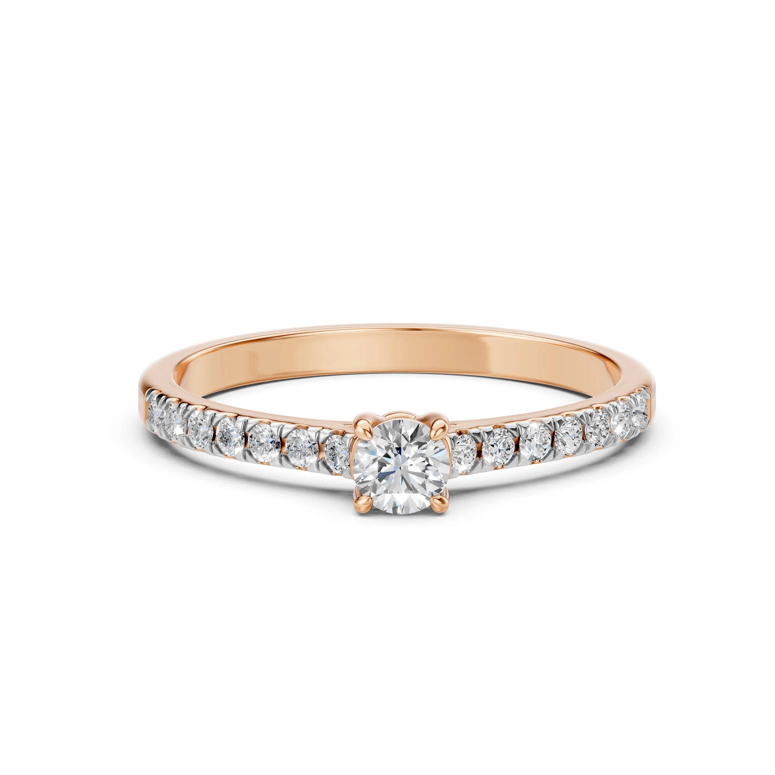 Inel de Logodnă din Aur cu Diamant Central și Diamante Laterale Rotunde 0.51 CT