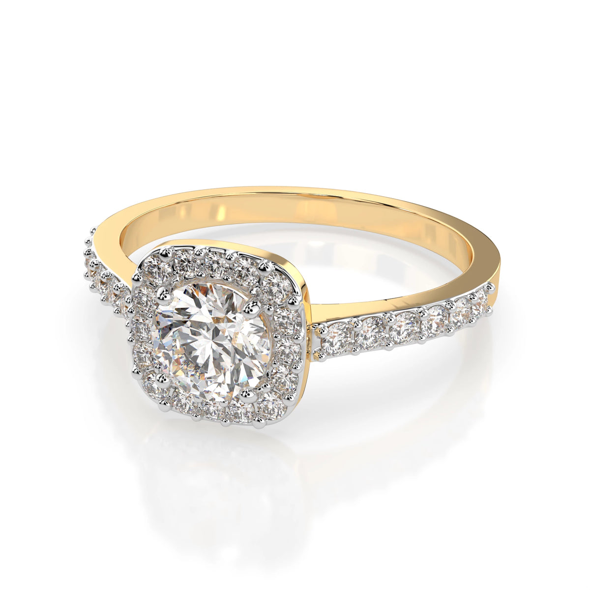 Inel de Logodnă din Aur cu Diamant Central Rotund Briliant și Diamante Laterale 0,71 CT