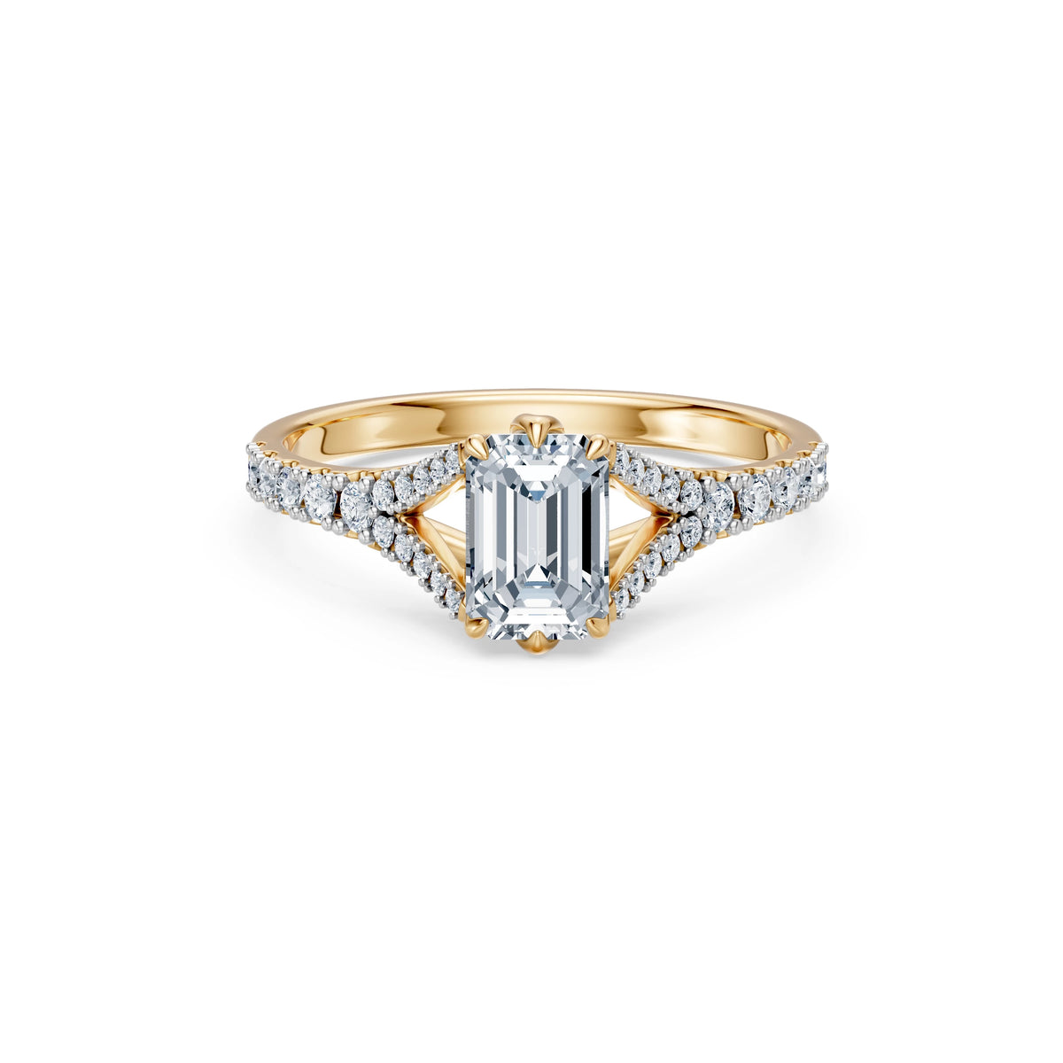 Inel de Logodnă din Aur cu Diamant Central Emerald și Diamante Laterale 1,29 CT