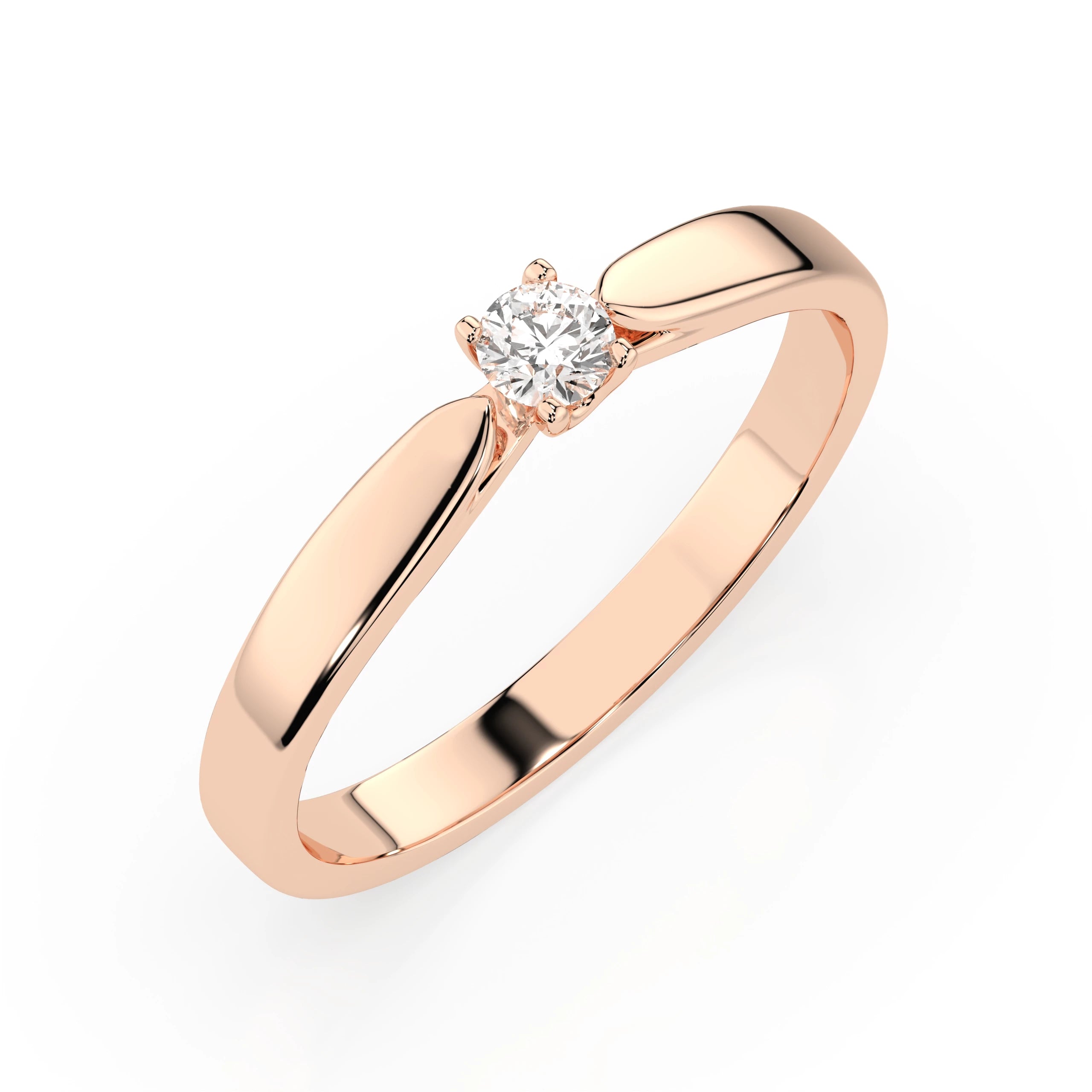 Inel de Logodnă Solitaire din Aur, Diamant Rotund Briliant 0.08 CT