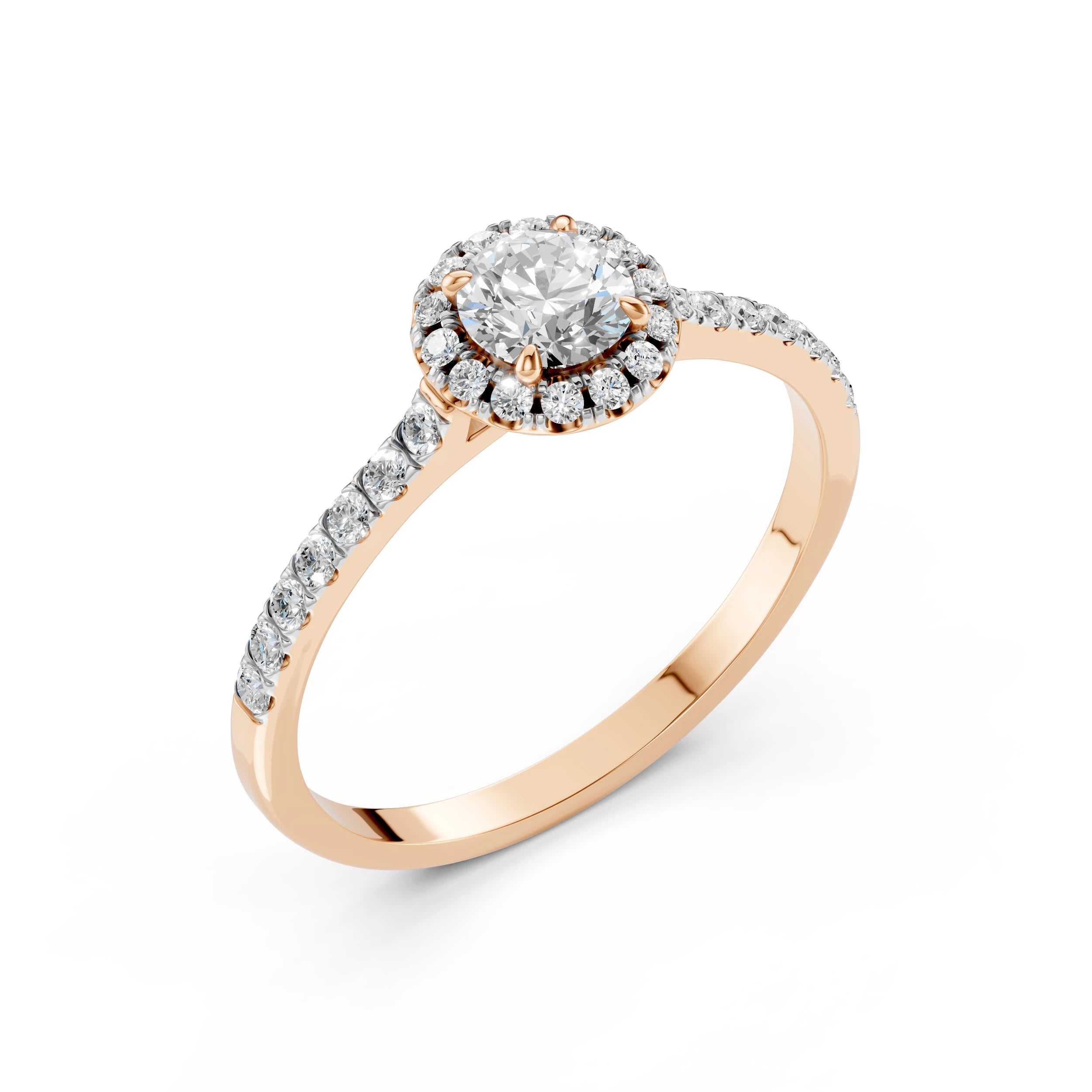 Inel de Logodnă din Aur cu Diamant Central și Diamante Laterale Rotunde 0.79 CT
