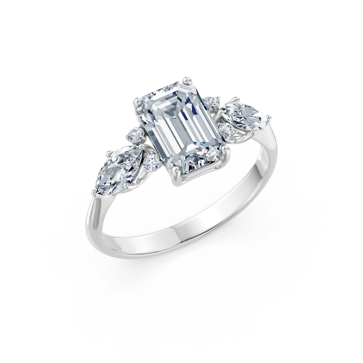 Inel de Logodnă din Aur cu Diamant Central Emerald și Diamante Laterale 2,67 CT