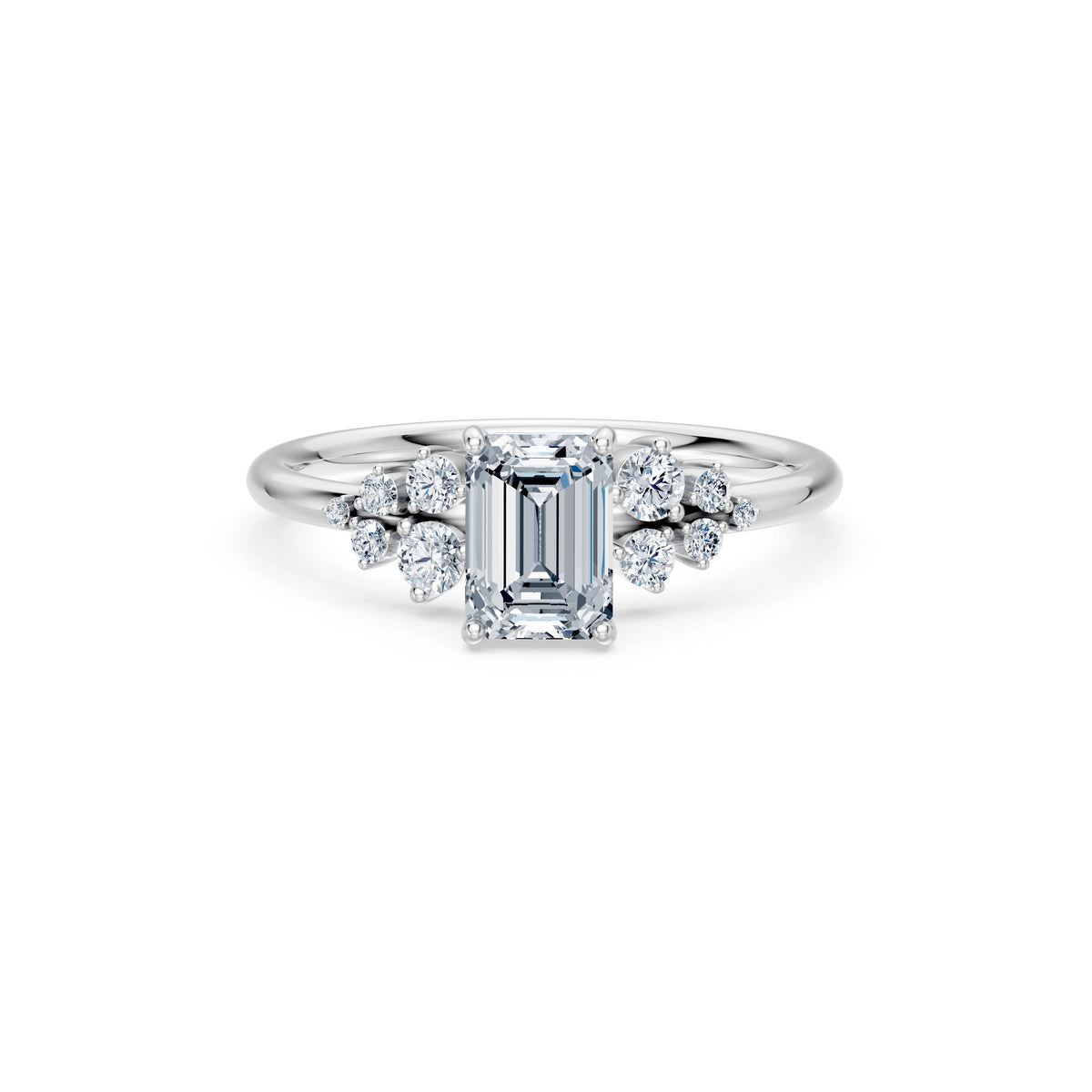 Inel de Logodnă din Aur cu Diamant Central Emerald și Diamante Laterale 1,25 CT