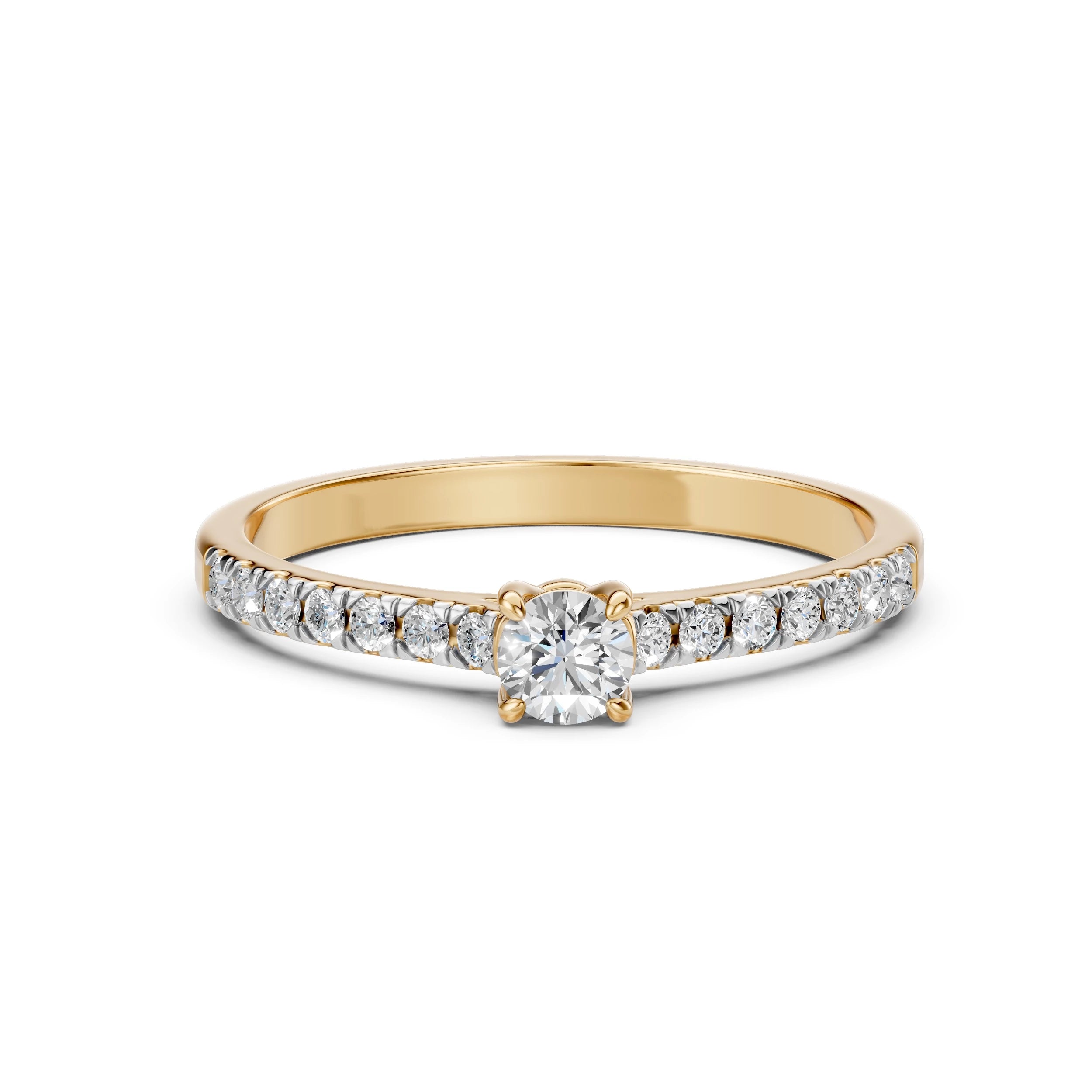Inel de Logodnă din Aur cu Diamant Central și Diamante Laterale Rotunde 0.51 CT