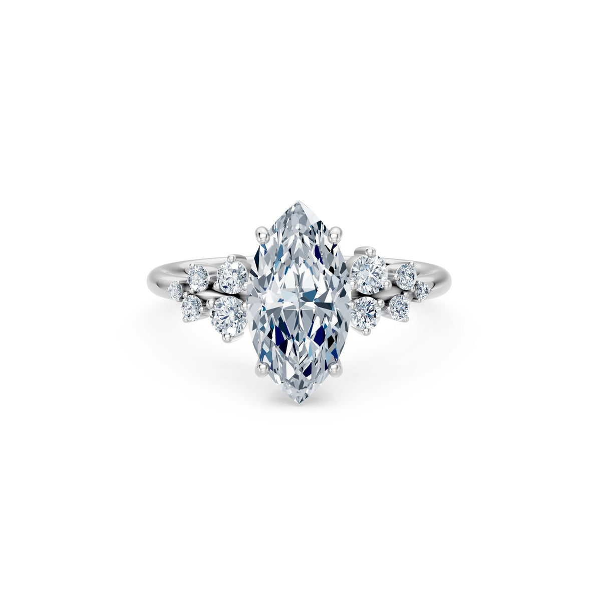 Inel de Logodnă din Aur cu Diamant Central Marquise și Diamante Laterale 2,36 CT