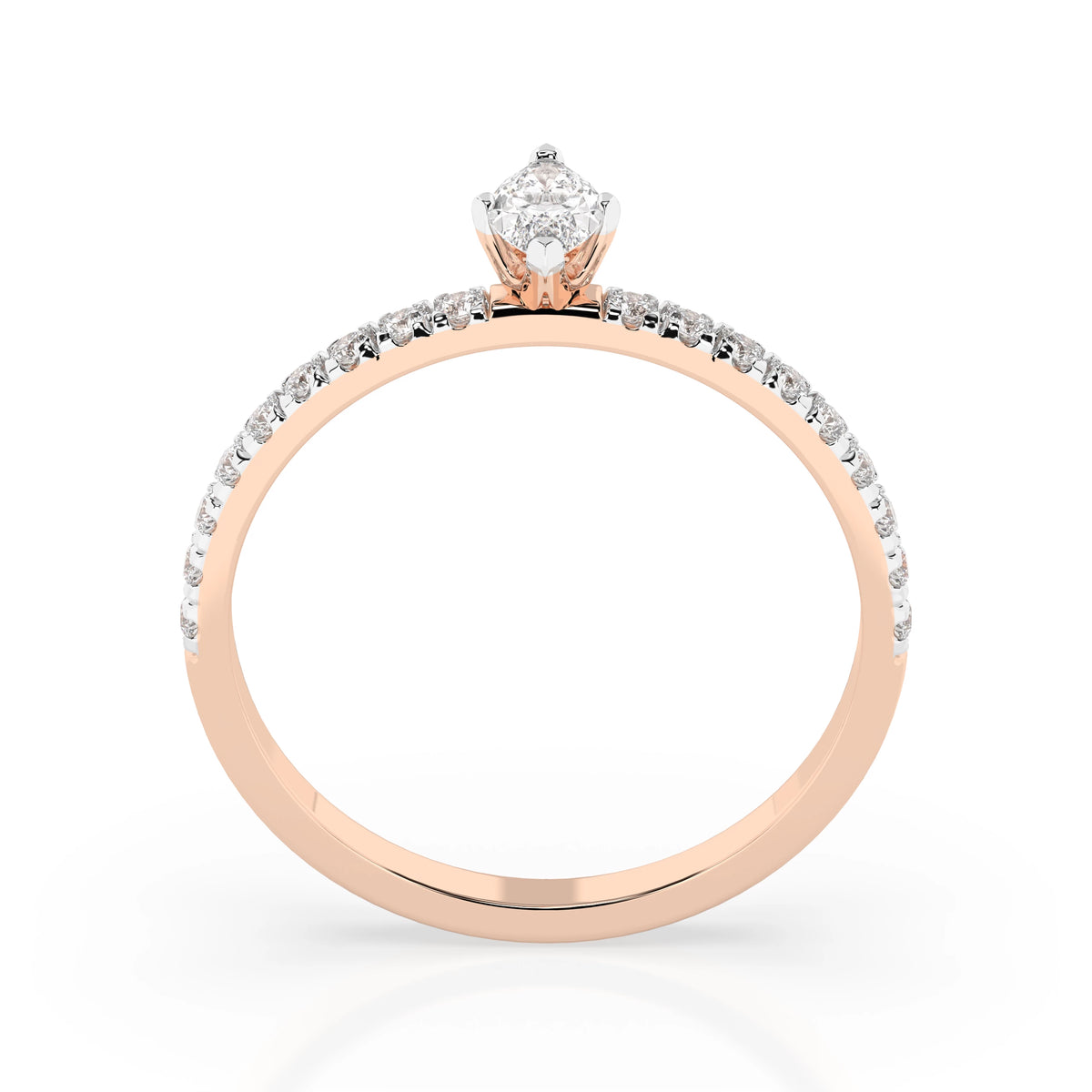 Inel de Logodnă din Aur cu Diamant Central Marquise și Diamante Laterale 0,28 CT
