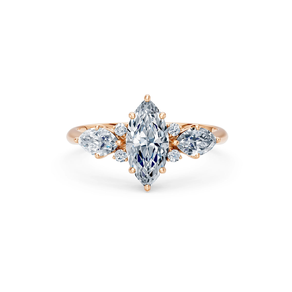Inel de Logodnă din Aur cu Diamant Central Marquise și Diamante Laterale 1,67 CT