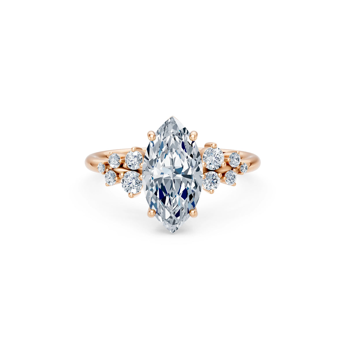 Inel de Logodnă din Aur cu Diamant Central Marquise și Diamante Laterale 2,36 CT