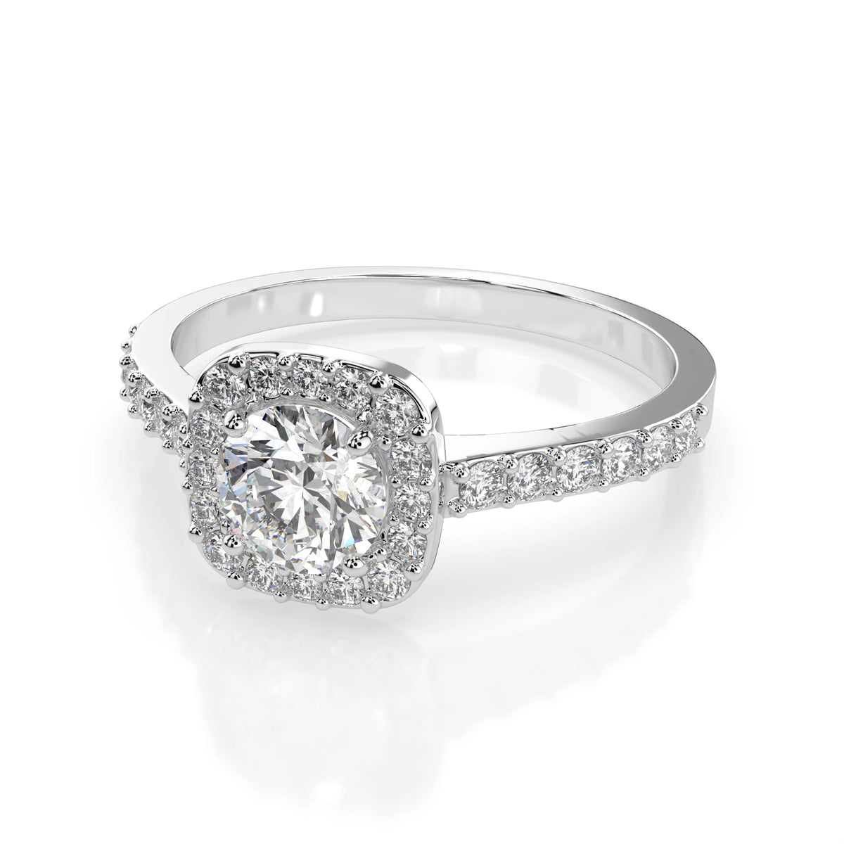Inel de Logodnă din Aur cu Diamant Central Rotund Briliant și Diamante Laterale 0,71 CT