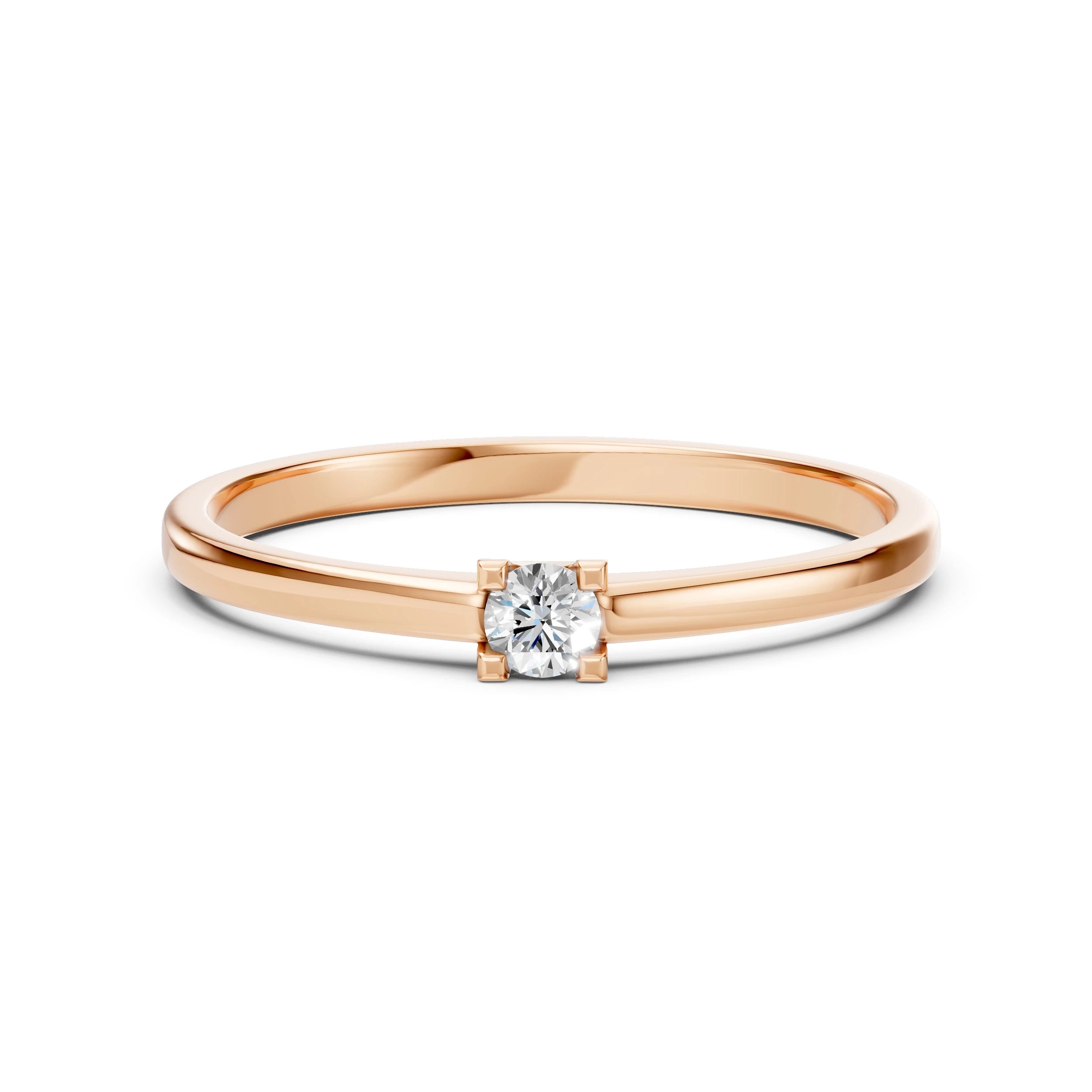 Inel de Logodnă Solitaire din Aur, Diamant Rotund Briliant 0.10 CT
