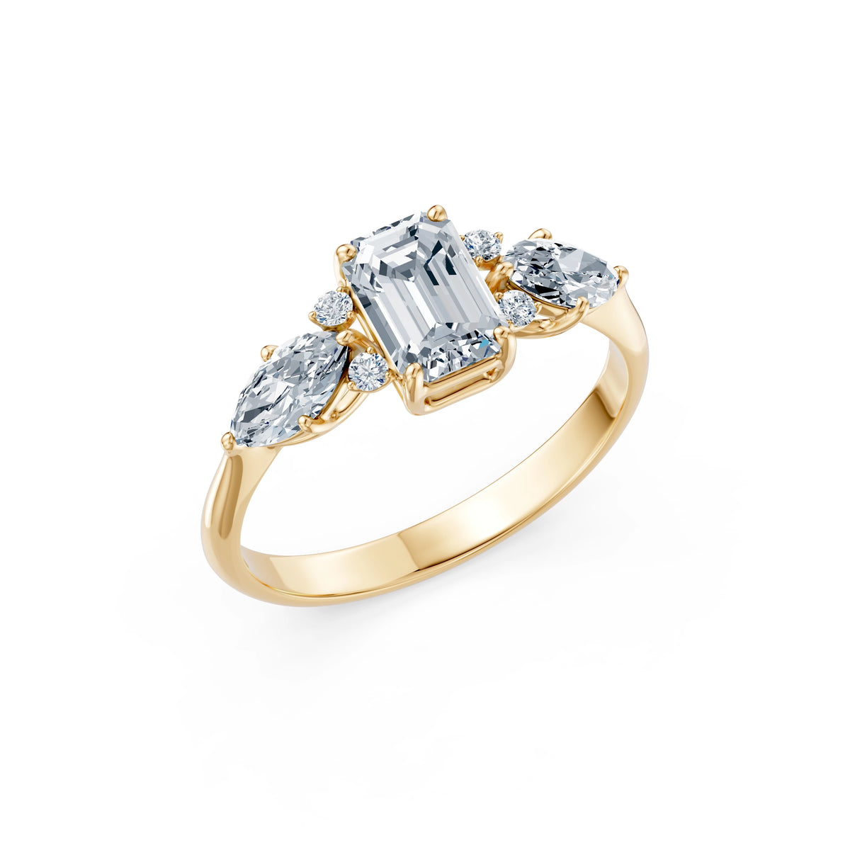 Inel de Logodnă din Aur cu Diamant Central Emerald și Diamante Laterale 1,67 CT