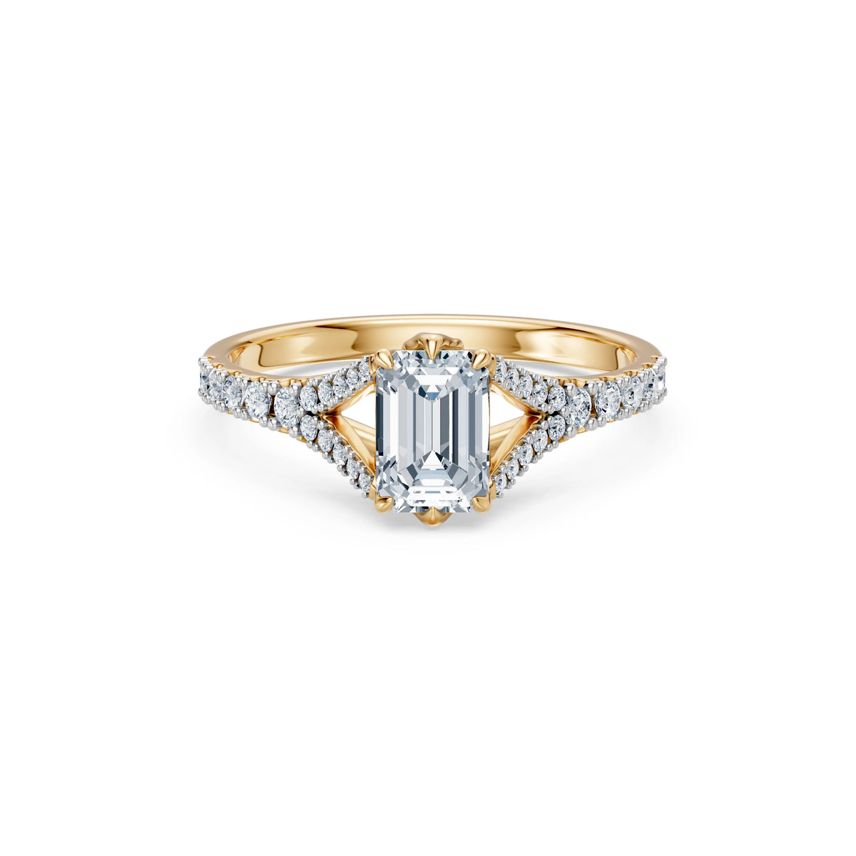 Inel de Logodnă din Aur cu Diamant Central Emerald și Diamante Laterale 1,81 CT