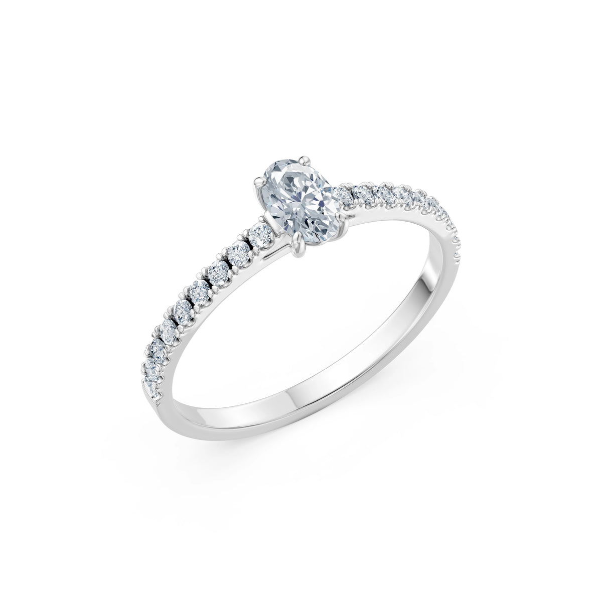 Inel de Logodnă din Aur cu Diamant Central Oval și Diamante Laterale 0,53 CT