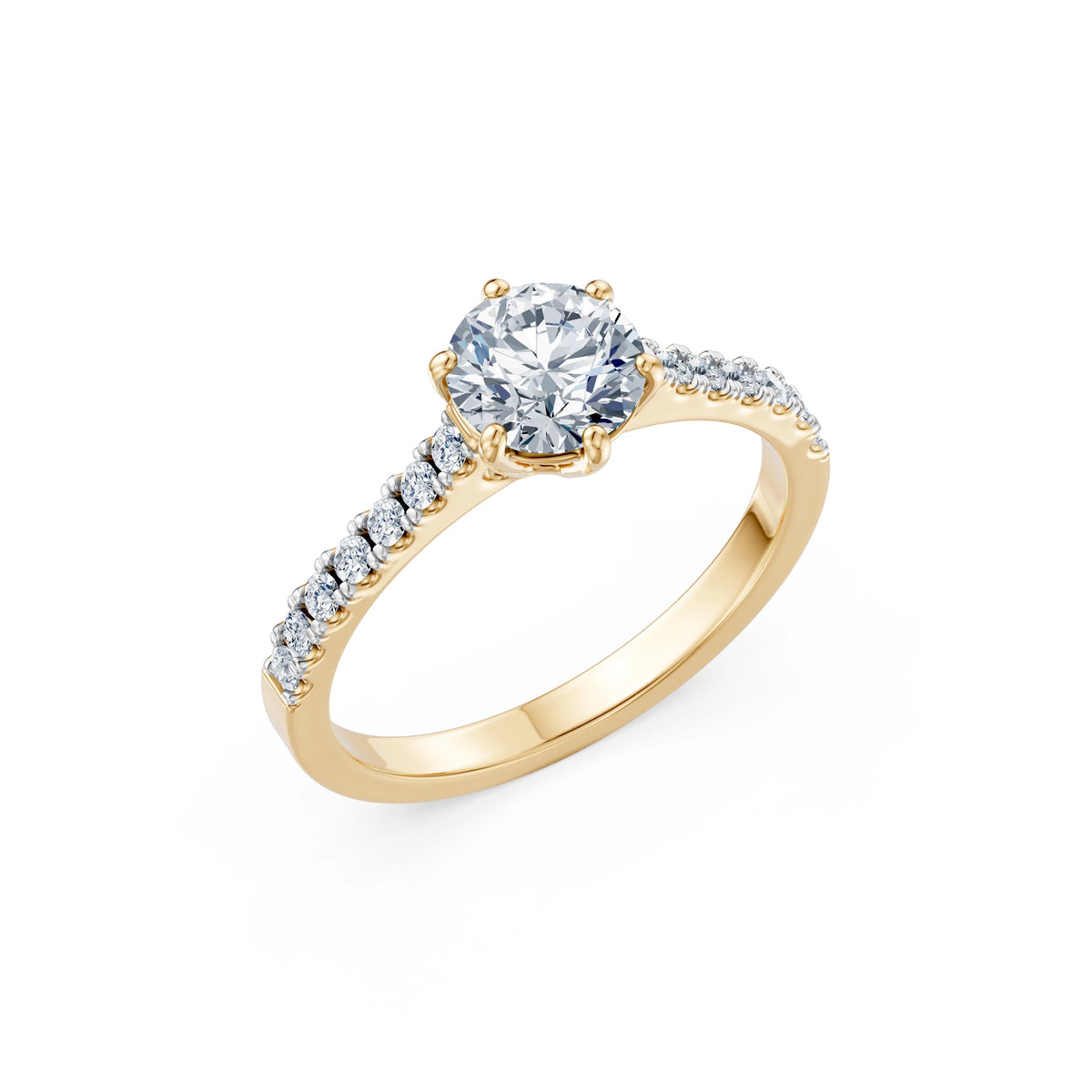 Inel de Logodnă din Aur cu Diamant Central Rotund Briliant și Diamante Laterale 1,25 CT