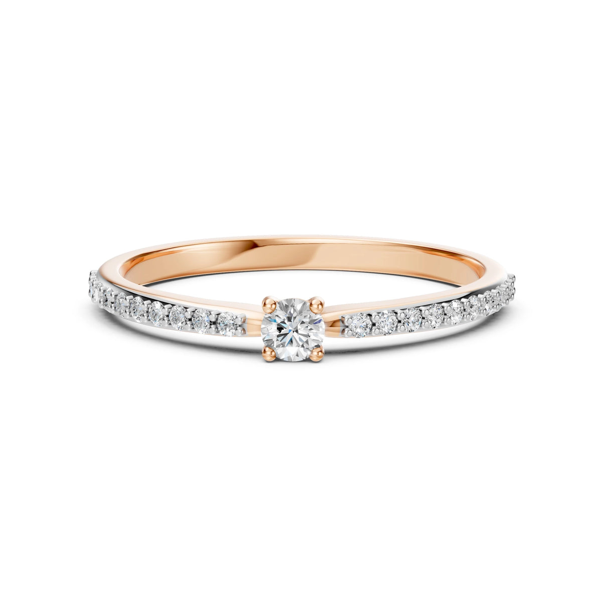 Inel de Logodnă din Aur cu Diamant Central și Diamante Laterale Rotunde 0.26 CT