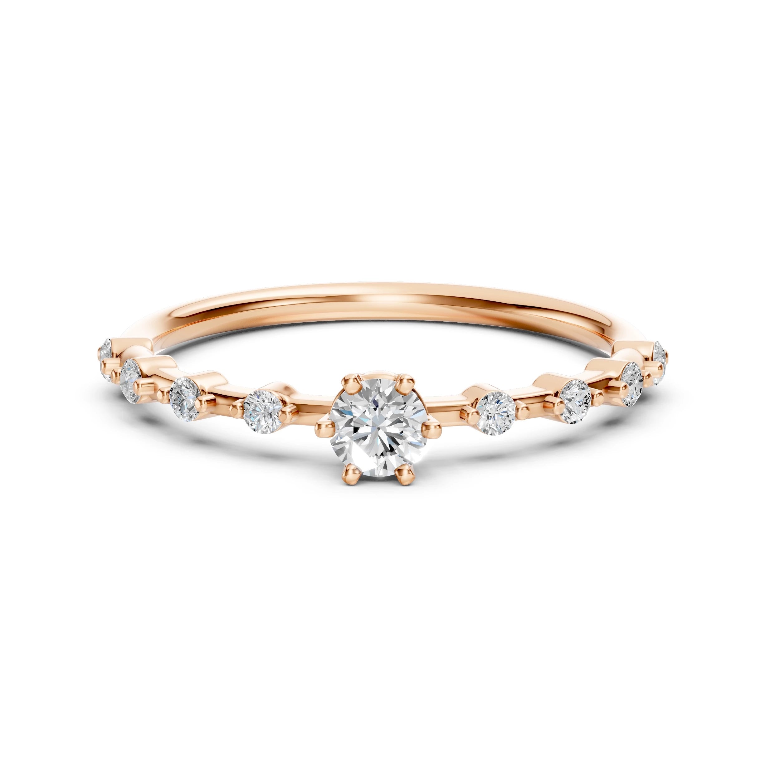 Inel de Logodnă din Aur cu Diamant Central și Diamante Laterale Rotunde 0.36 CT