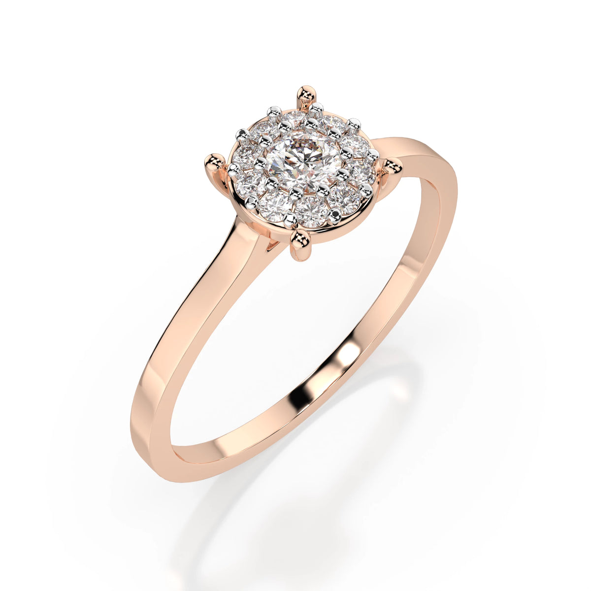 Inel de Logodnă din Aur cu Diamant Central Rotund Briliant și Diamante Laterale 0,18 CT